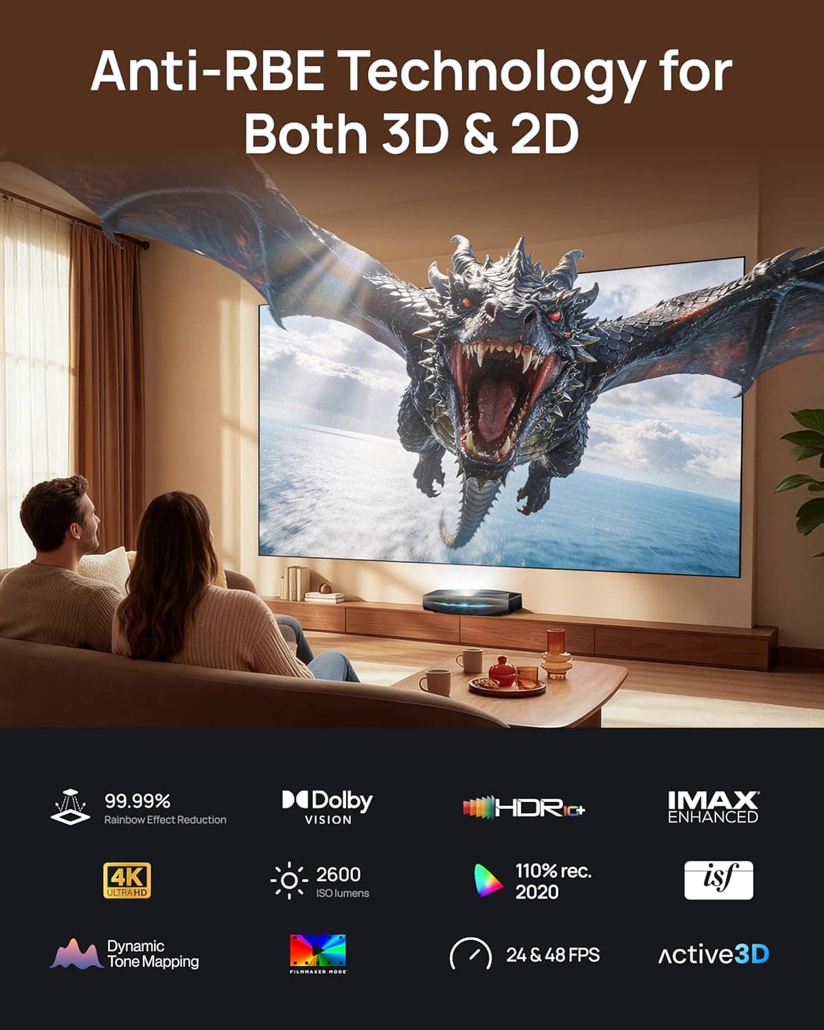 AWOL Vision - Aetherion Pro 4K UST Triple Laser Projector, 2600 ISO Lumens, 6000:1 Contrast, PixelLock, 110% Rec.2020, 200in - Gray