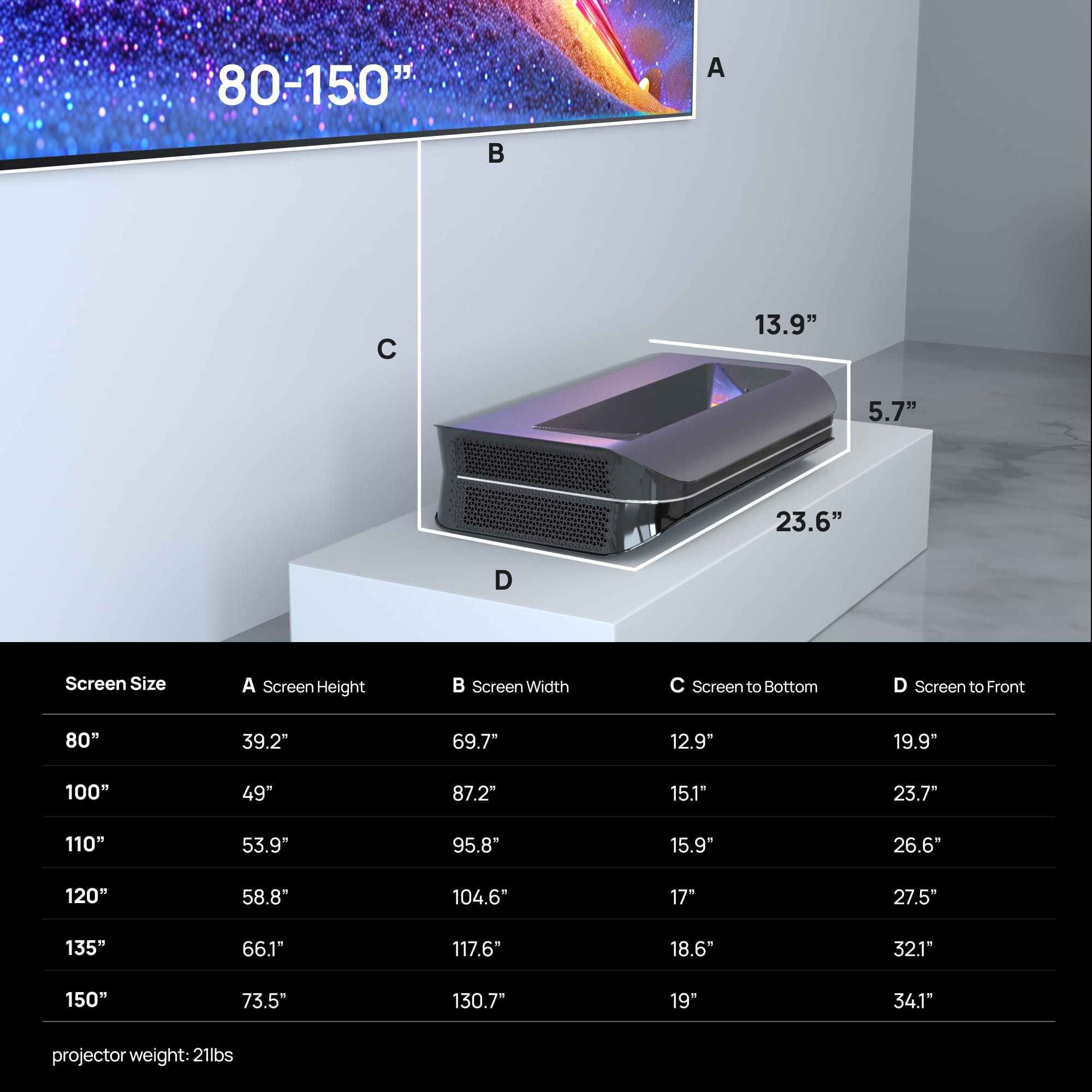 AWOL Vision - LTV-3000 Pro 4K Smart UHD 3D Triple Laser Ultra Short Throw Projector with HDR10+, Dolby Vision & Atmos - Black