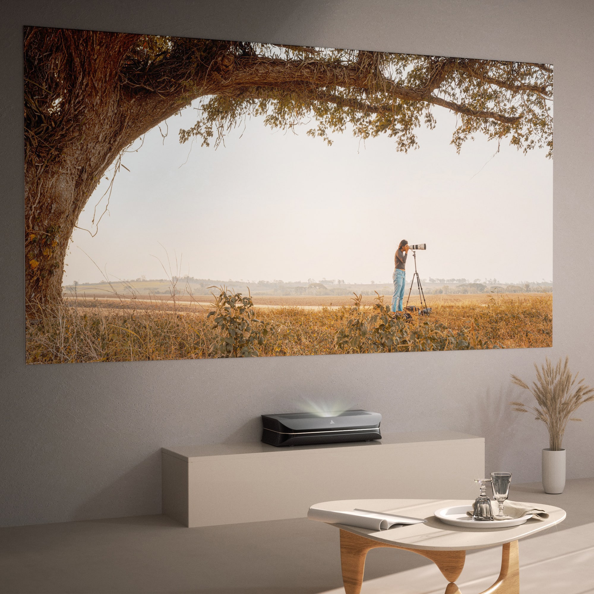 AWOL Vision - LTV-3000 Pro 4K Smart UHD 3D Triple Laser Ultra Short Throw Projector with HDR10+, Dolby Vision & Atmos - Black