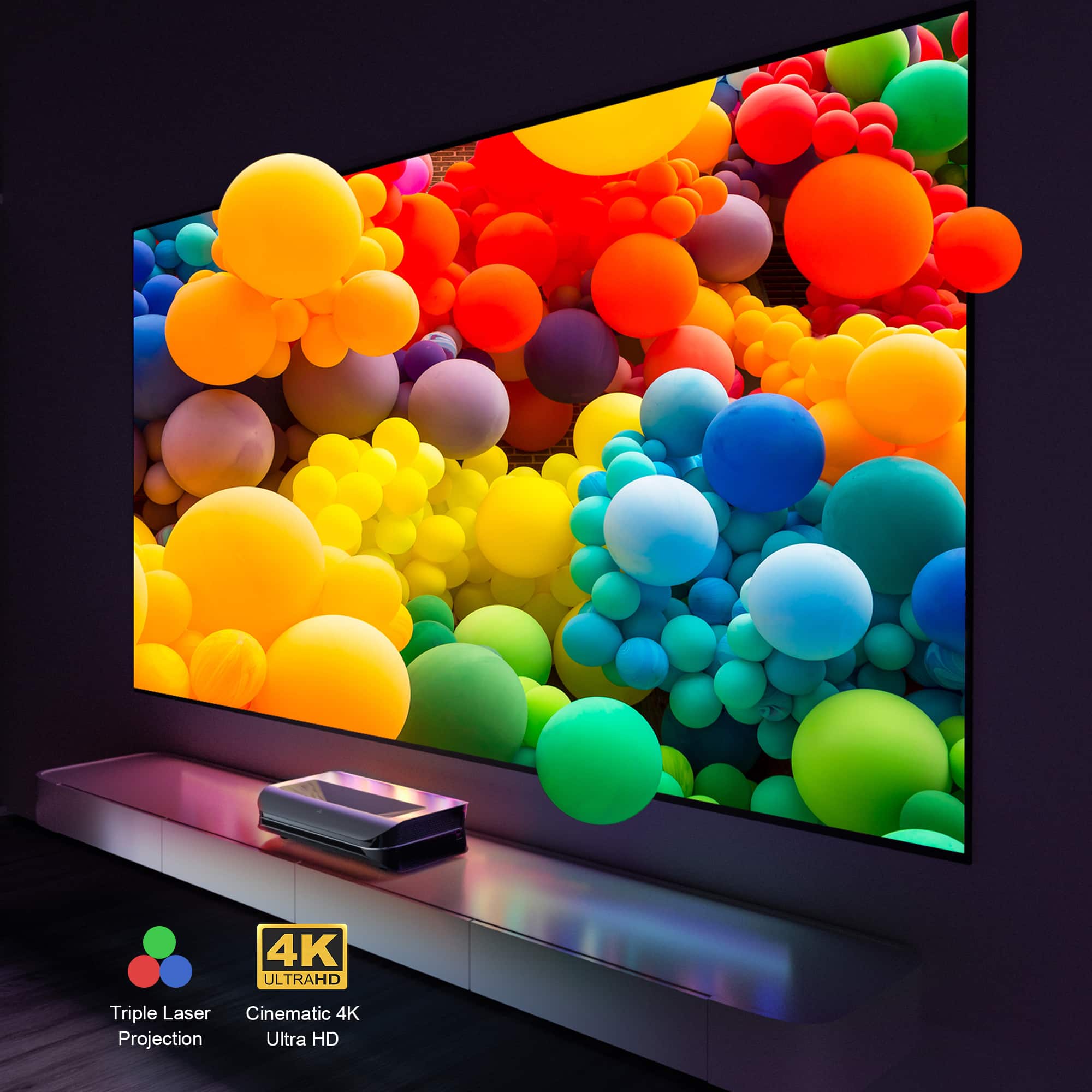 AWOL Vision - LTV-3000 Pro 4K Smart UHD 3D Triple Laser Ultra Short Throw Projector with HDR10+, Dolby Vision & Atmos - Black