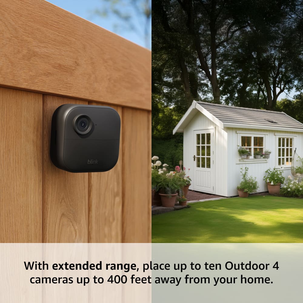 Blink - Outdoor 4 XR — Wireless security camera with extended range, up to 400 feet. Sync Module XR included — 6 Cameras - Black
