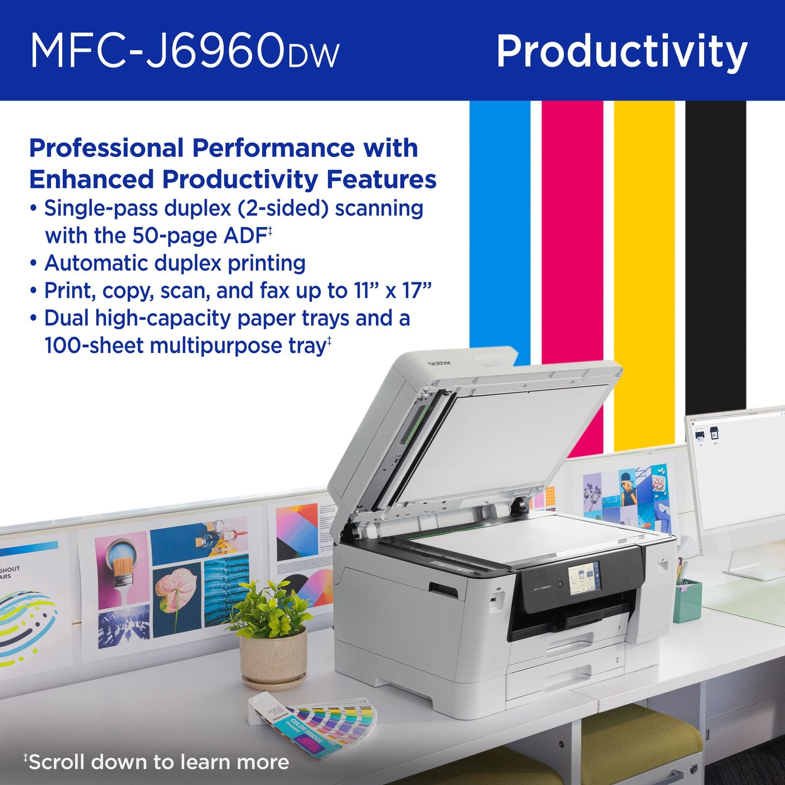 Brother - INKvestment 6960 Wireless Color All-in-One Inkjet Printer with 11”x17” capabilities/2 Paper Trays (MFCJ6960DW) - Gray