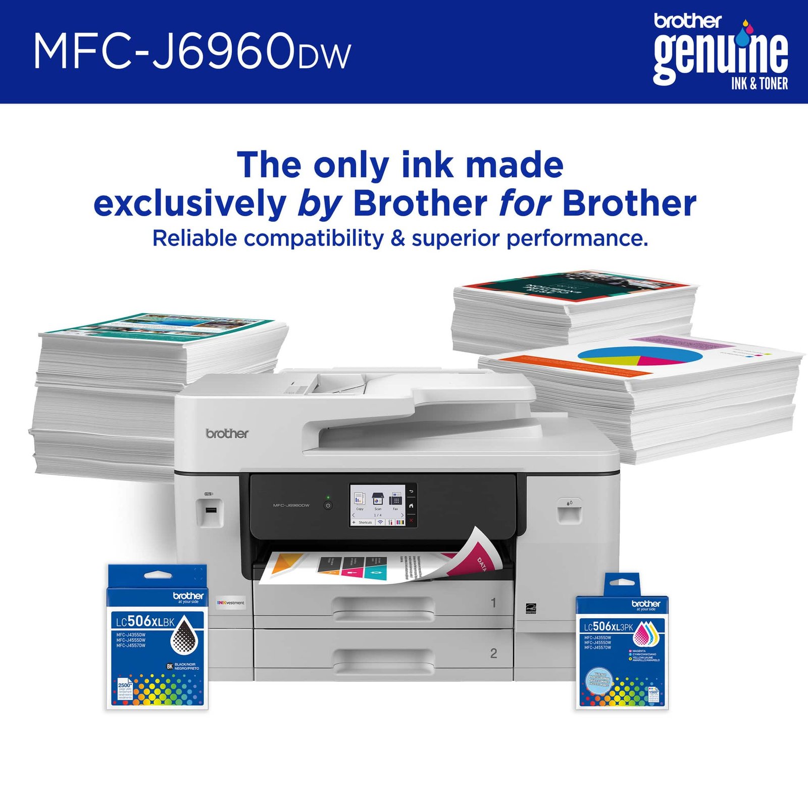 Brother - INKvestment 6960 Wireless Color All-in-One Inkjet Printer with 11”x17” capabilities/2 Paper Trays (MFCJ6960DW) - Gray