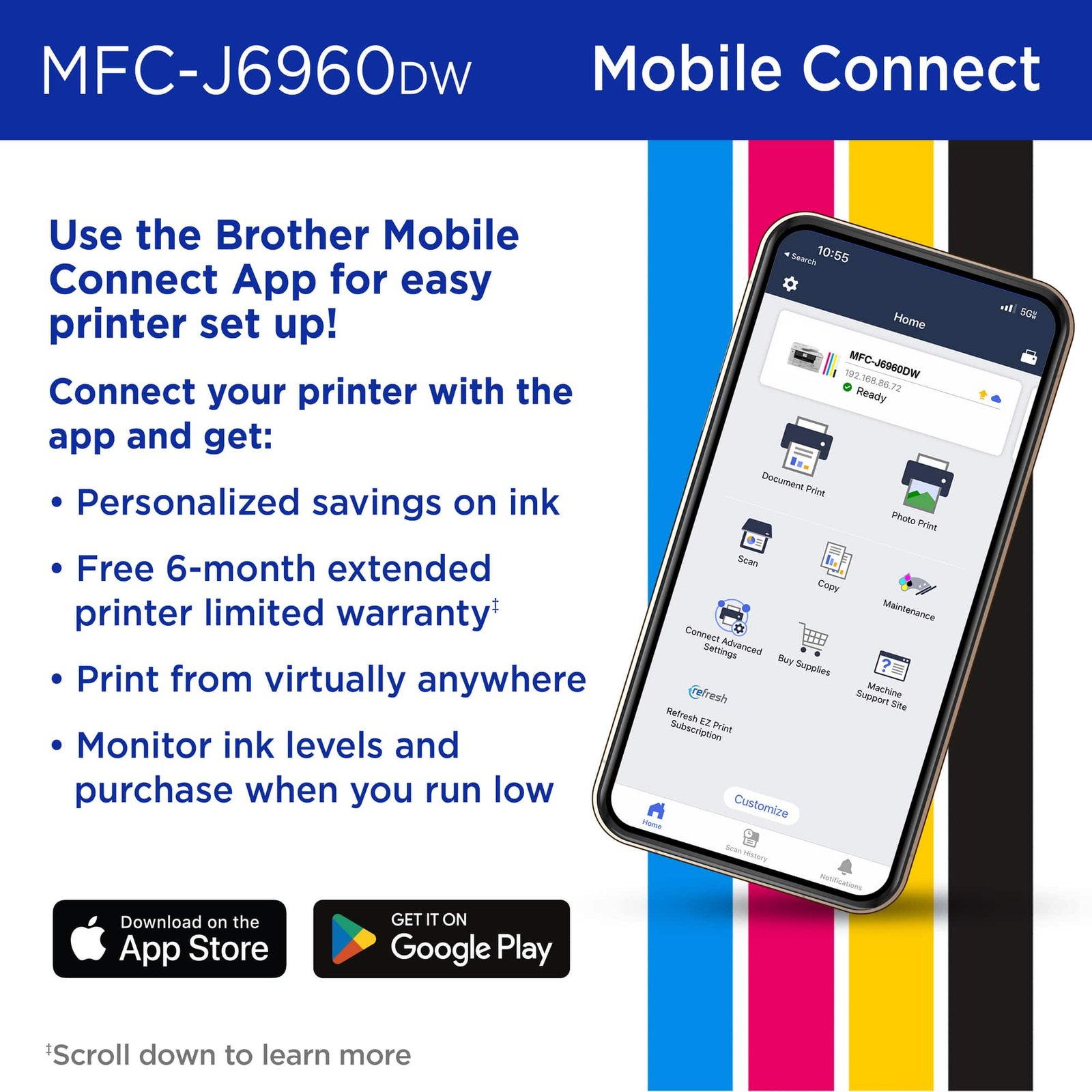 Brother - INKvestment 6960 Wireless Color All-in-One Inkjet Printer with 11”x17” capabilities/2 Paper Trays (MFCJ6960DW) - Gray