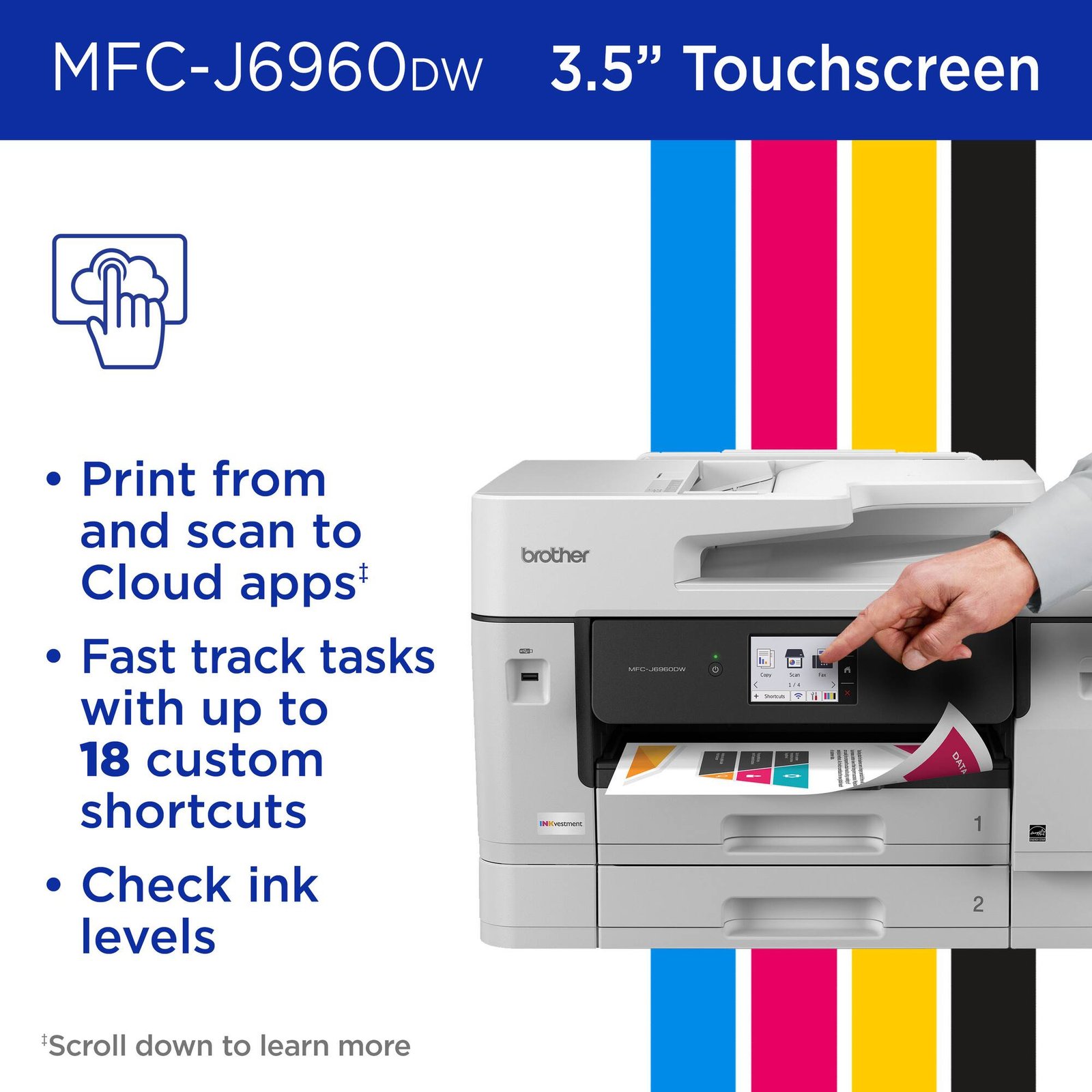 Brother - INKvestment 6960 Wireless Color All-in-One Inkjet Printer with 11”x17” capabilities/2 Paper Trays (MFCJ6960DW) - Gray