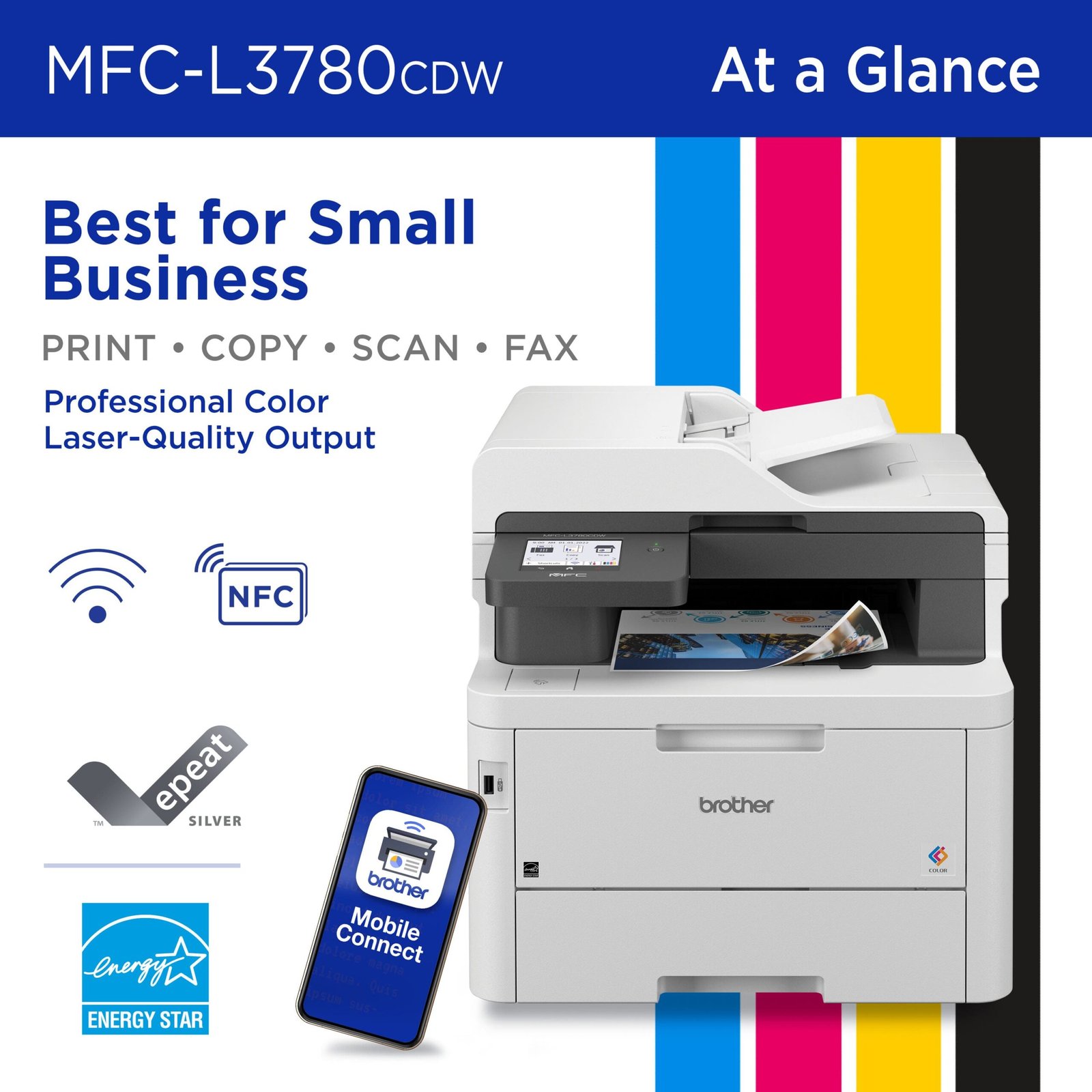 Brother - MFC-L3780CDW Wireless Digital Color All-in-One Printer with Laser Quality Output, Great for Business - White