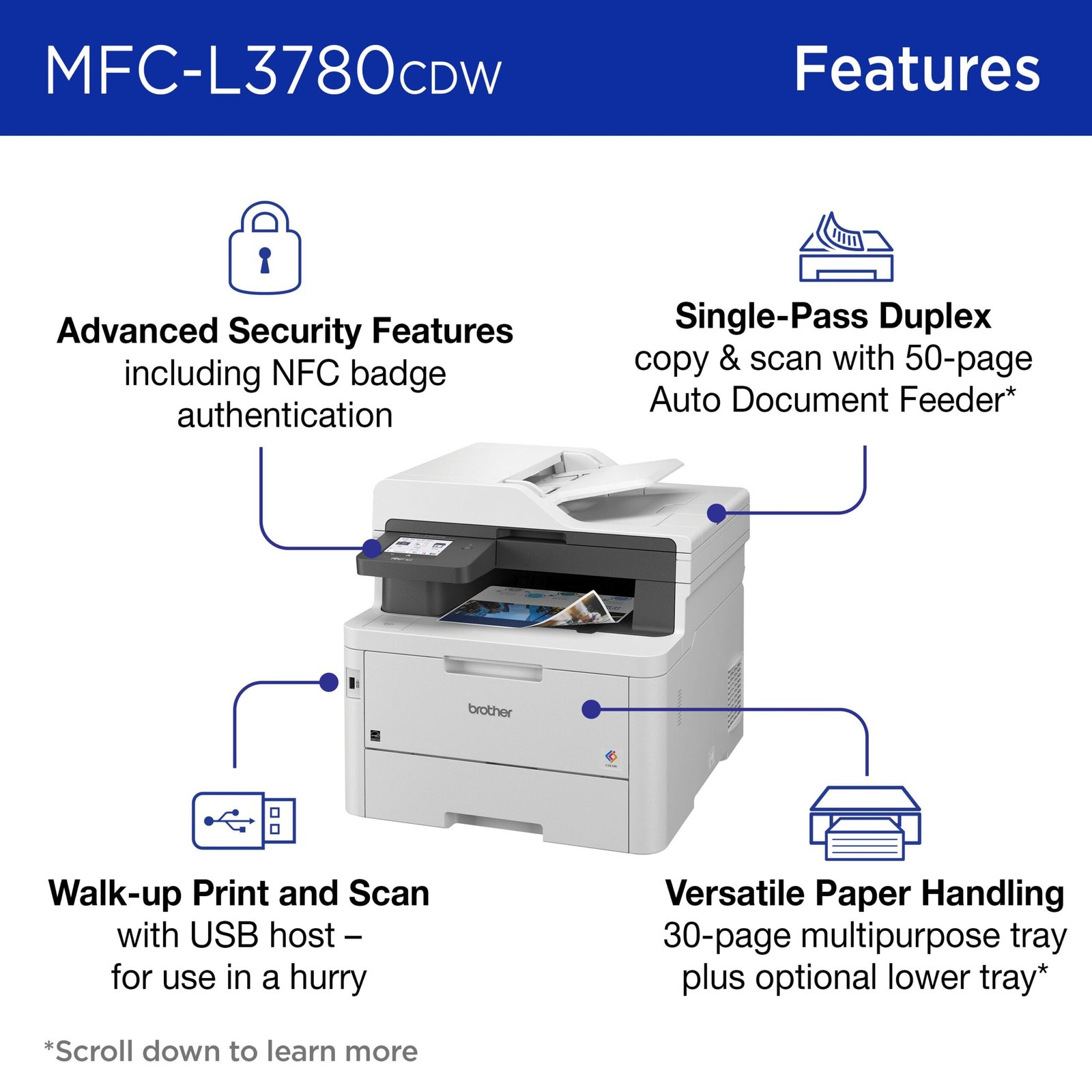 Brother - MFC-L3780CDW Wireless Digital Color All-in-One Printer with Laser Quality Output, Great for Business - White