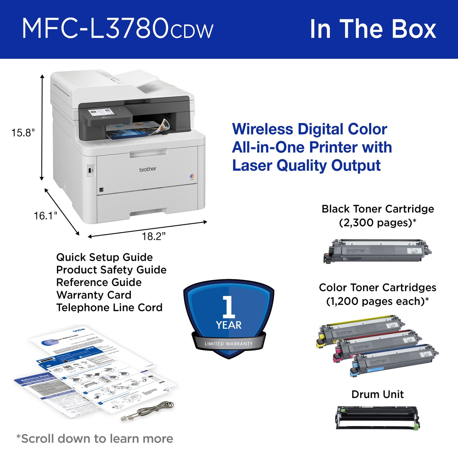 Brother - MFC-L3780CDW Wireless Digital Color All-in-One Printer with Laser Quality Output, Great for Business - White