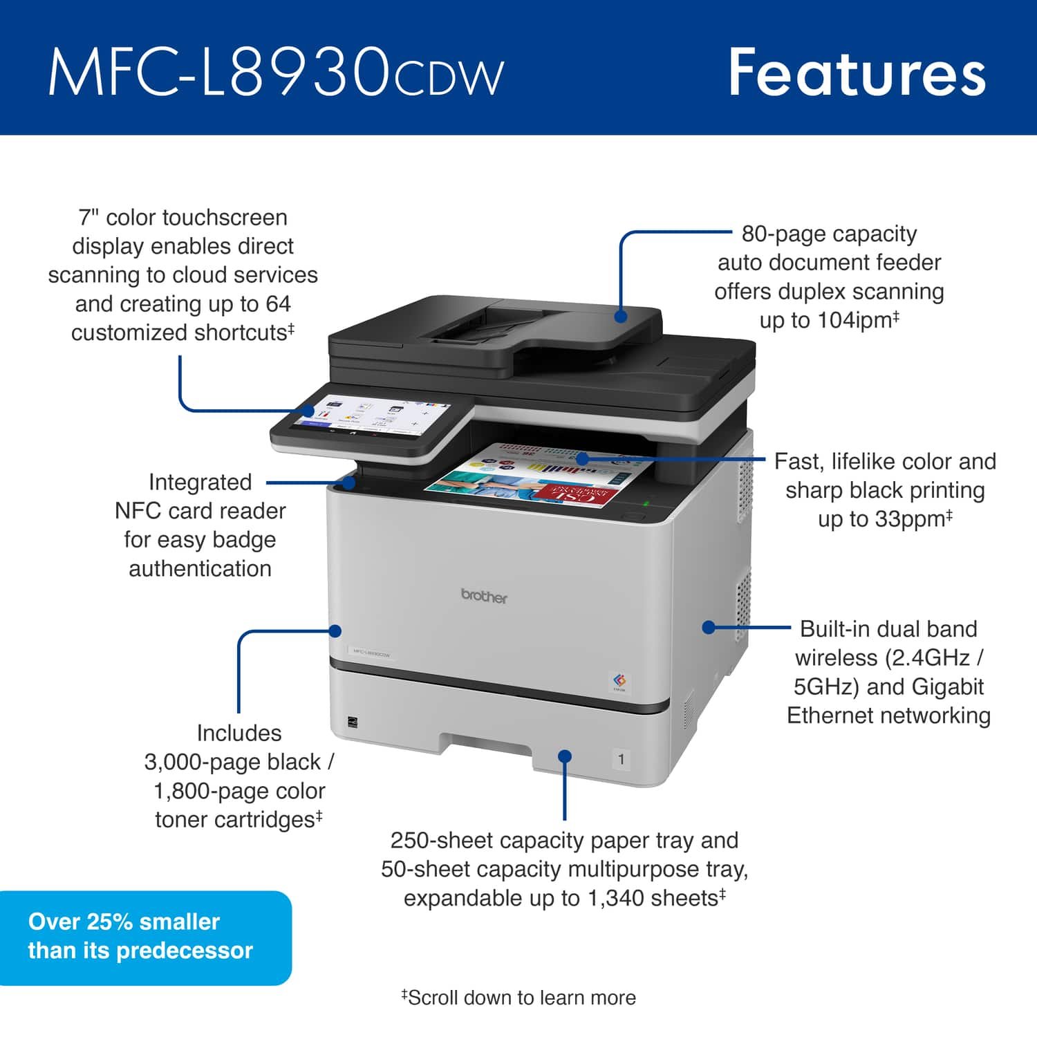 Brother - MFC-L8930CDW Color Laser All-in-One Printer with Duplex Print, Scan, Copy and Low-Cost Printing - White