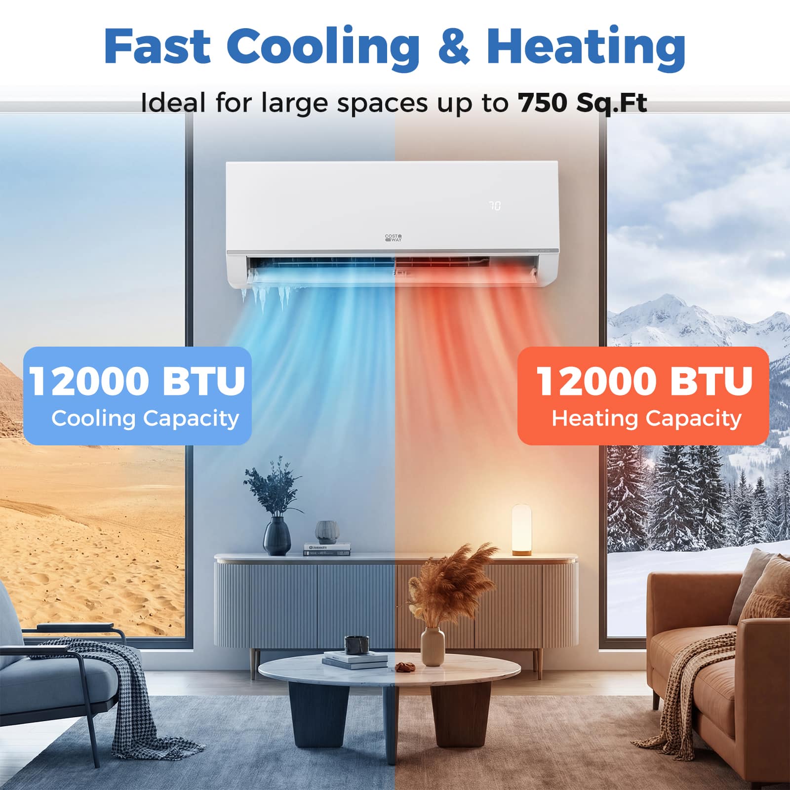 Costway - 12000 BTU 20 SEER2 115V Wifi Enabled Mini Split Air Conditioner & Heater with Installation Kit - White