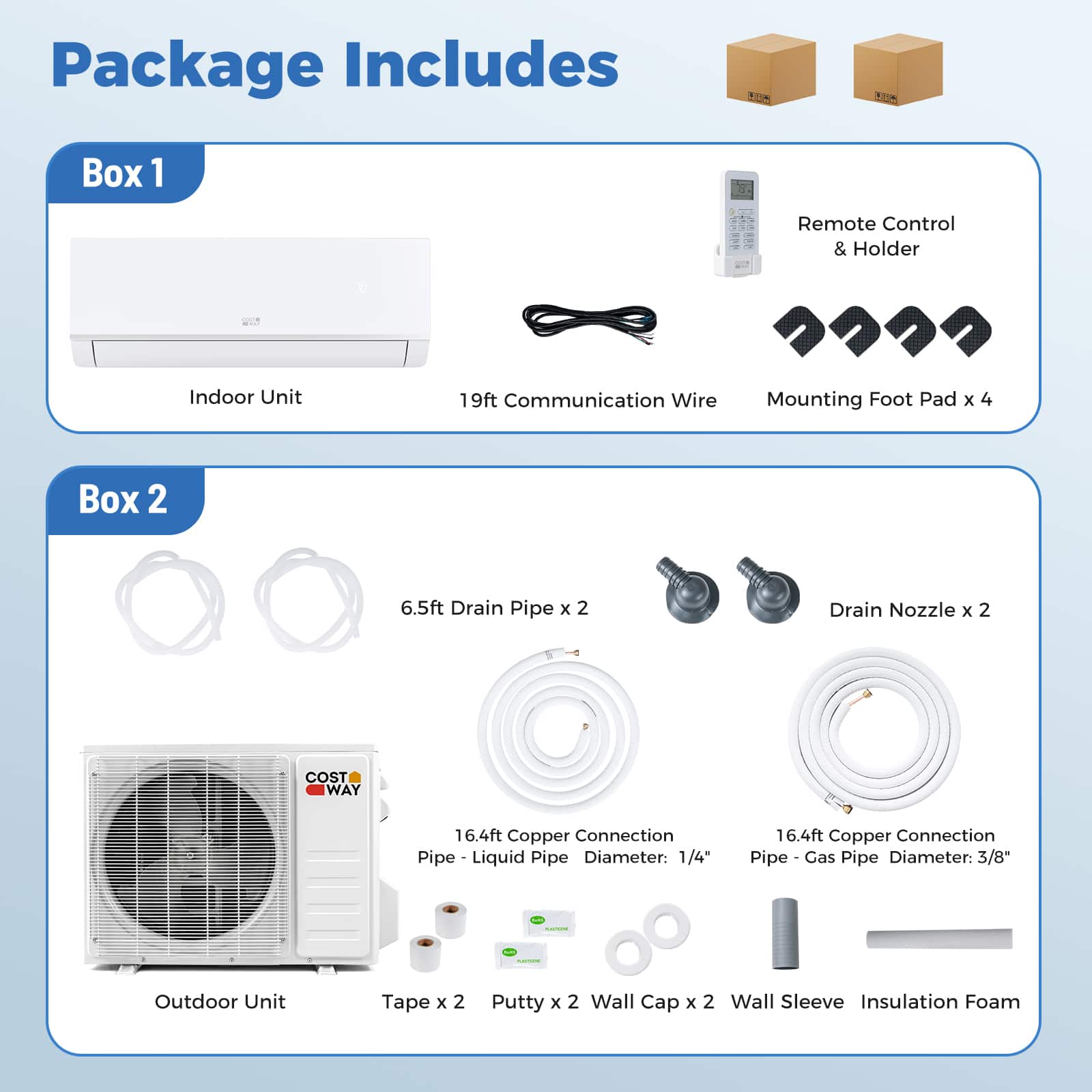 Costway - 12000 BTU 20 SEER2 115V Wifi Enabled Mini Split Air Conditioner & Heater with Installation Kit - White