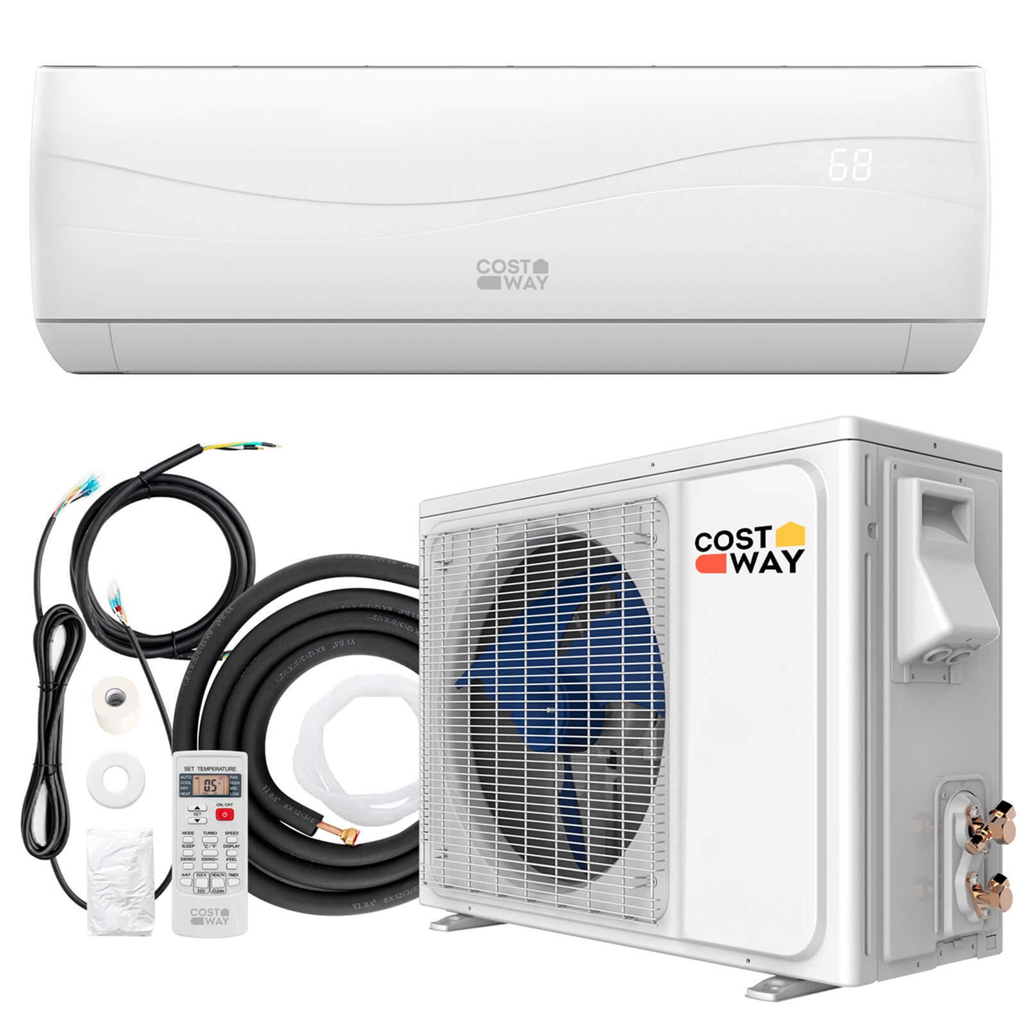 Costway - 12000 BTU Mini Split Air Conditioner &Heater 20 SEER2 115 V Wall-Mounted AC Unit - White
