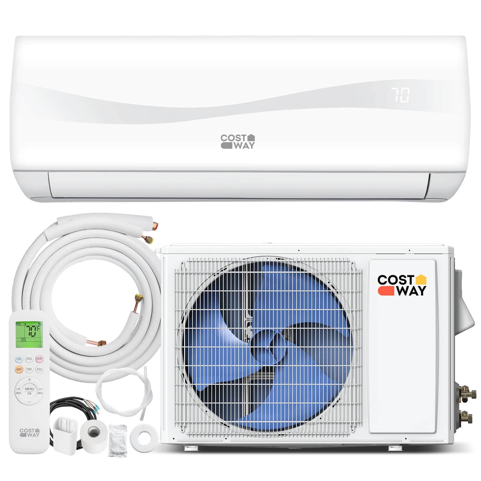 Costway - 12000 BTU Mini Split Air Conditioner & Heater 20 SEER2 115V with Heat Pump, Full Installation Kit - White