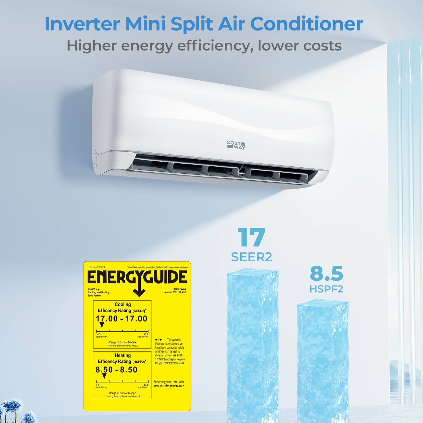 Costway - 12000 BTU Mini Split Air Conditioner & Heater 20 SEER2 115V with Heat Pump, Full Installation Kit - White