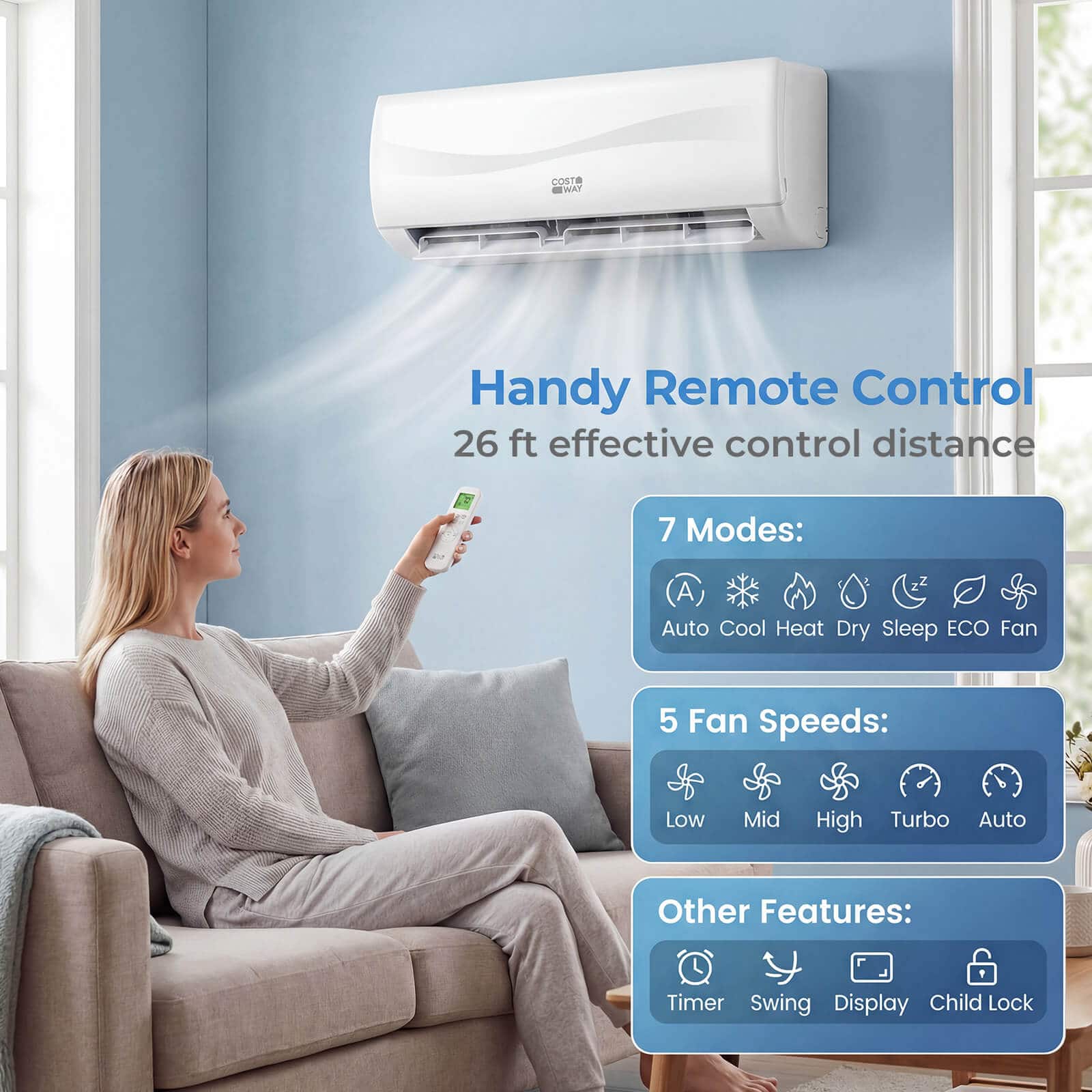 Costway - 12000 BTU Mini Split Air Conditioner & Heater 20 SEER2 115V with Heat Pump, Full Installation Kit - White