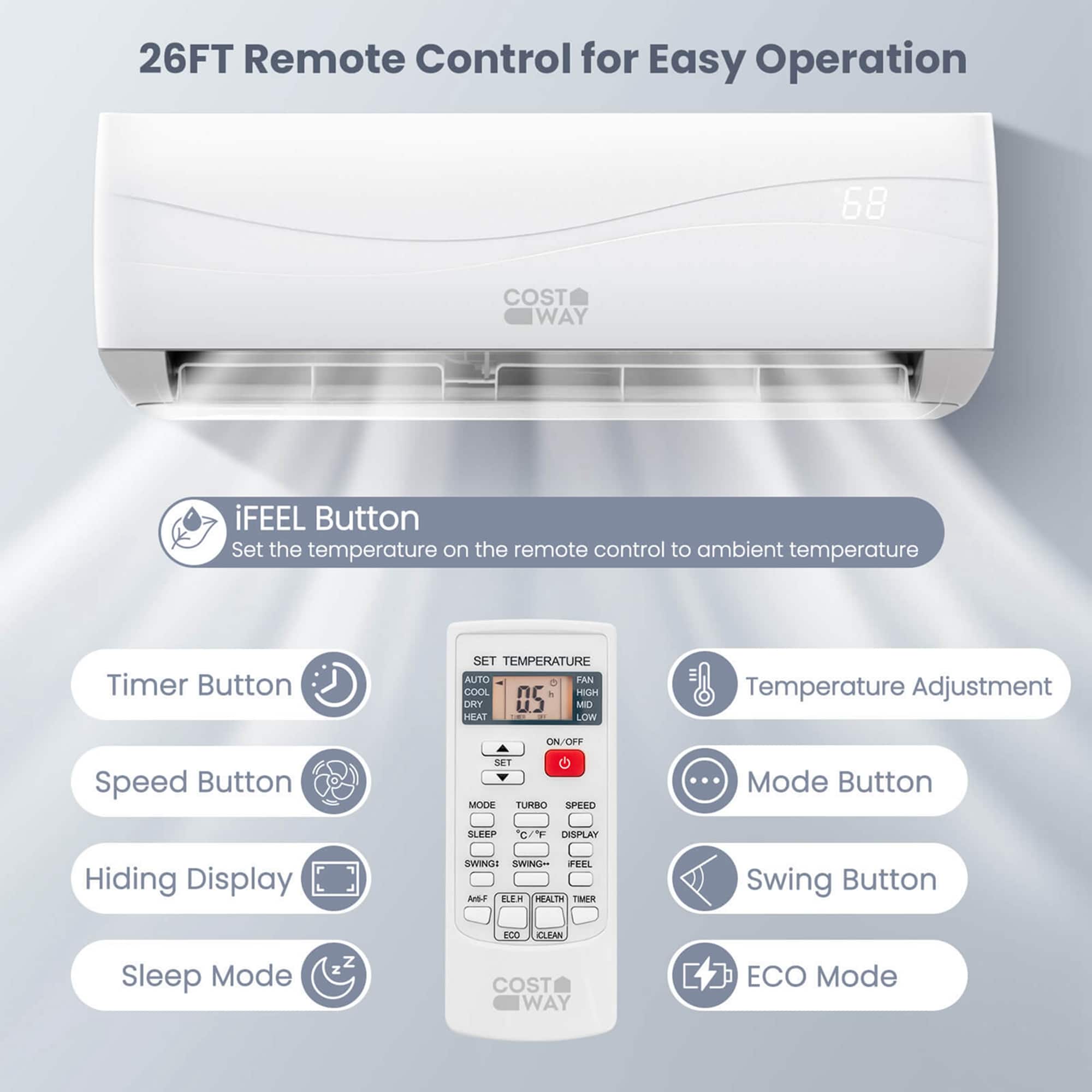 Costway - 12000 BTU Mini Split Air Conditioner & Heater Ductless 17 SEER2 750 Sq. Ft - White