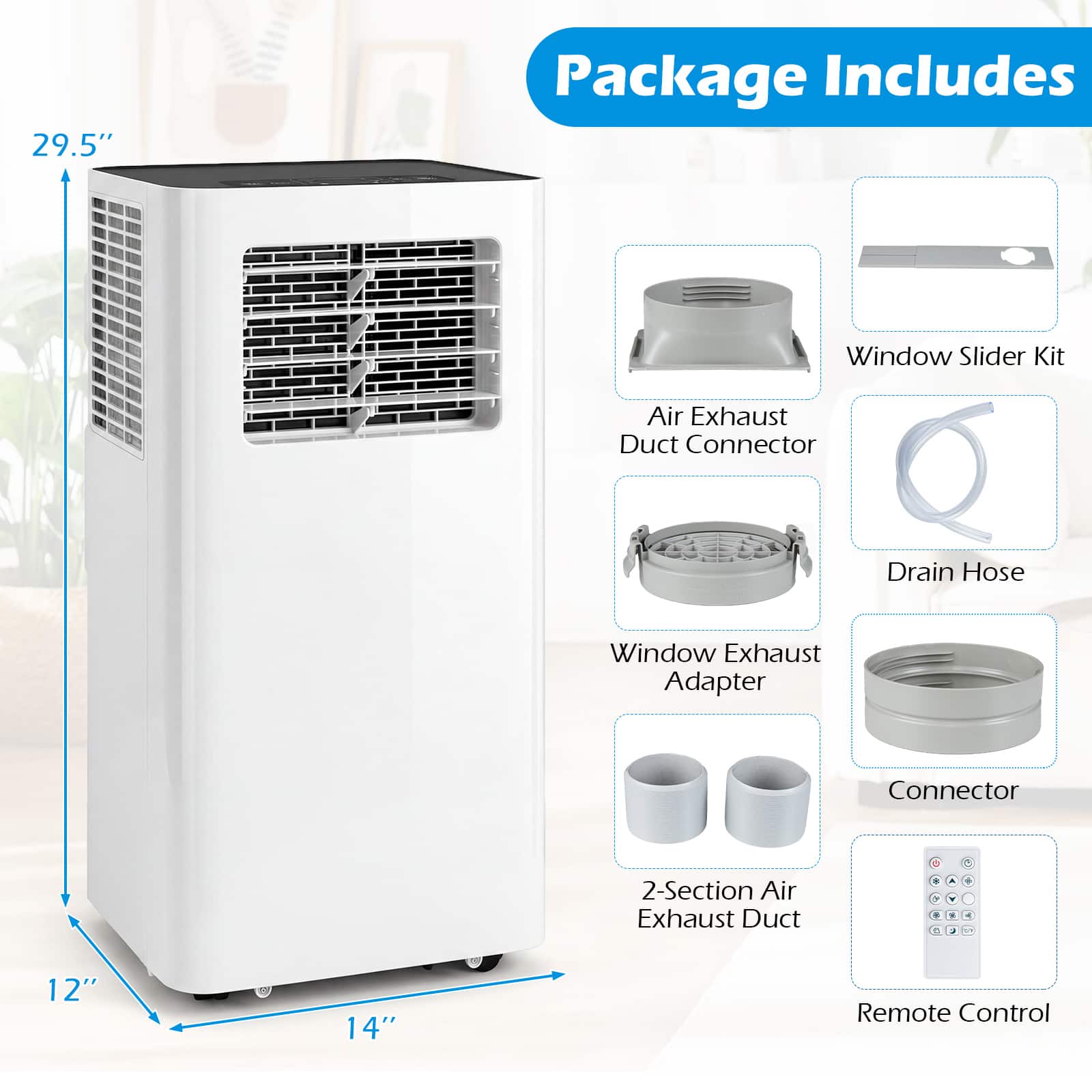 Costway - 14000 BTU Portable Air Conditioner with WiFi APP/Remote Control, Sleep Mode - White
