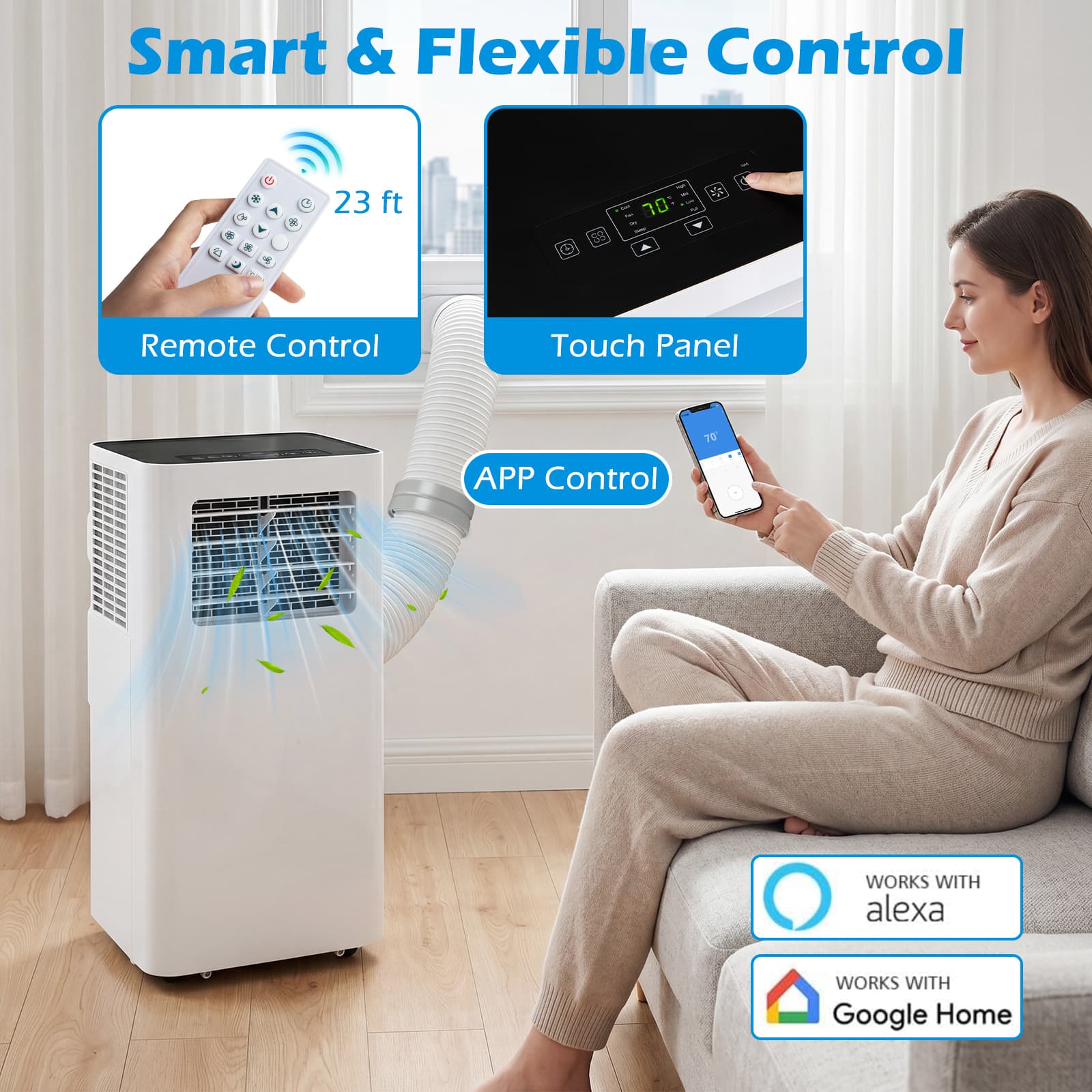 Costway - 14000 BTU Portable Air Conditioner with WiFi APP/Remote Control, Sleep Mode - White