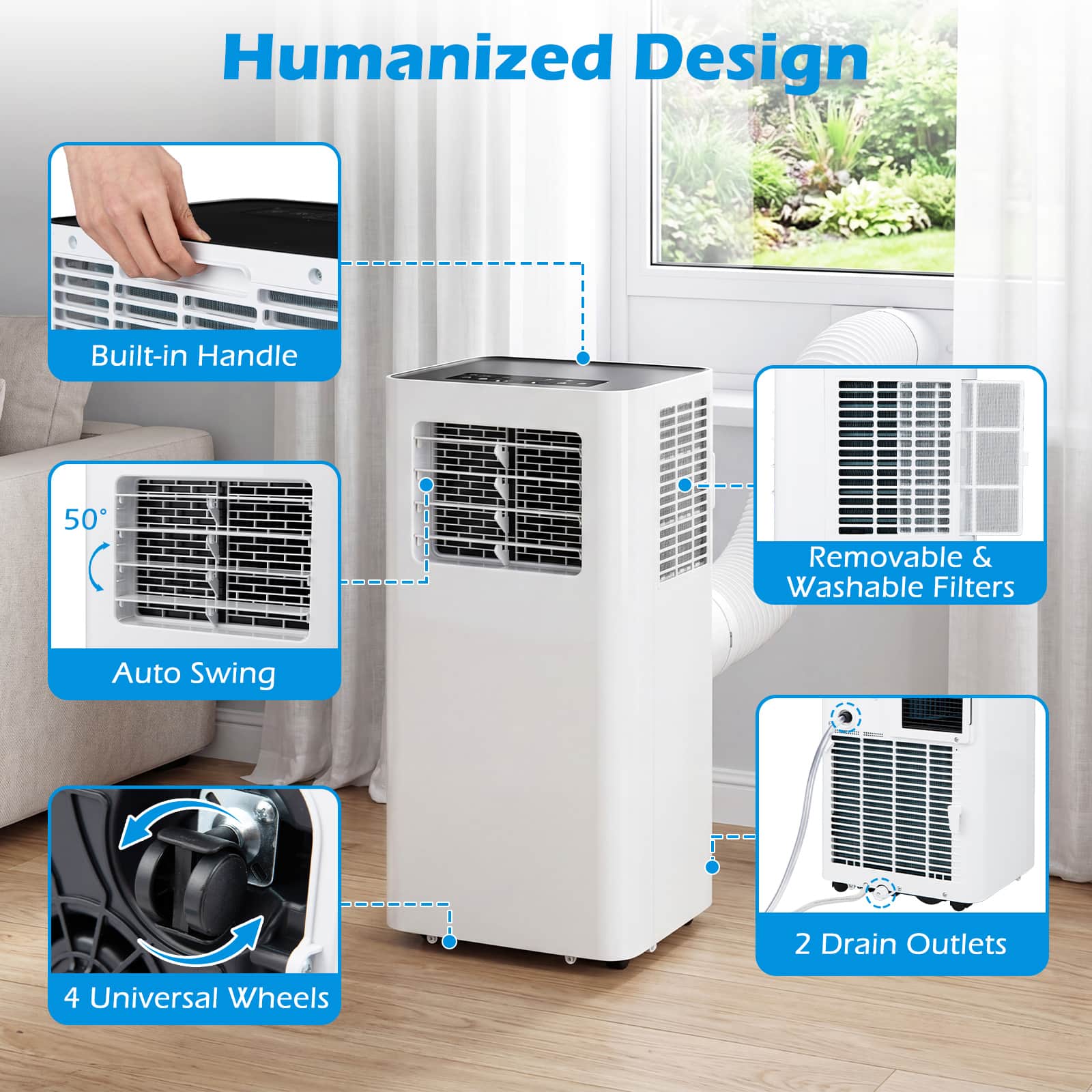 Costway - 14000 BTU Portable Air Conditioner with WiFi APP/Remote Control, Sleep Mode - White