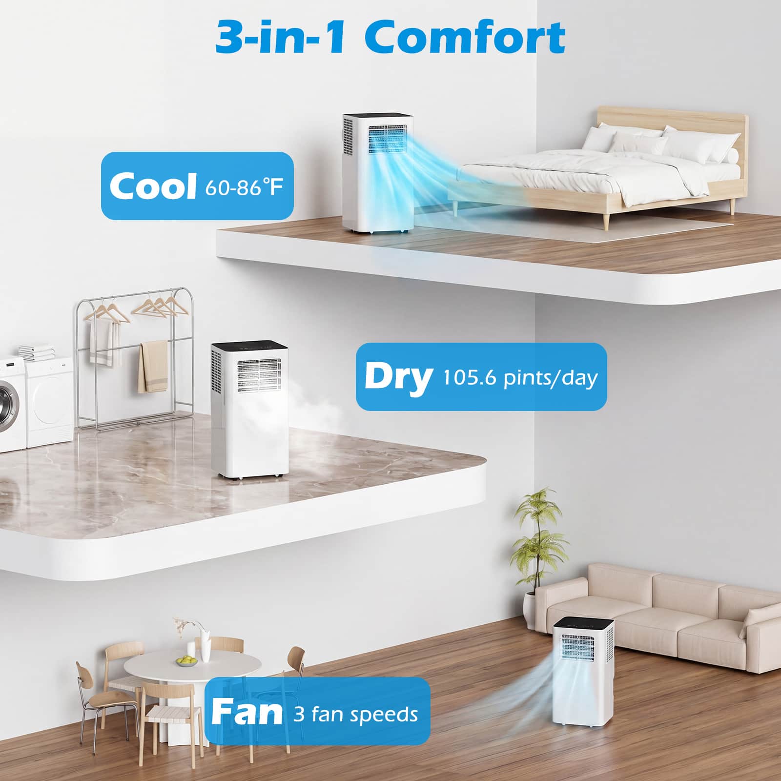 Costway - 14000 BTU Portable Air Conditioner with WiFi APP/Remote Control, Sleep Mode - White