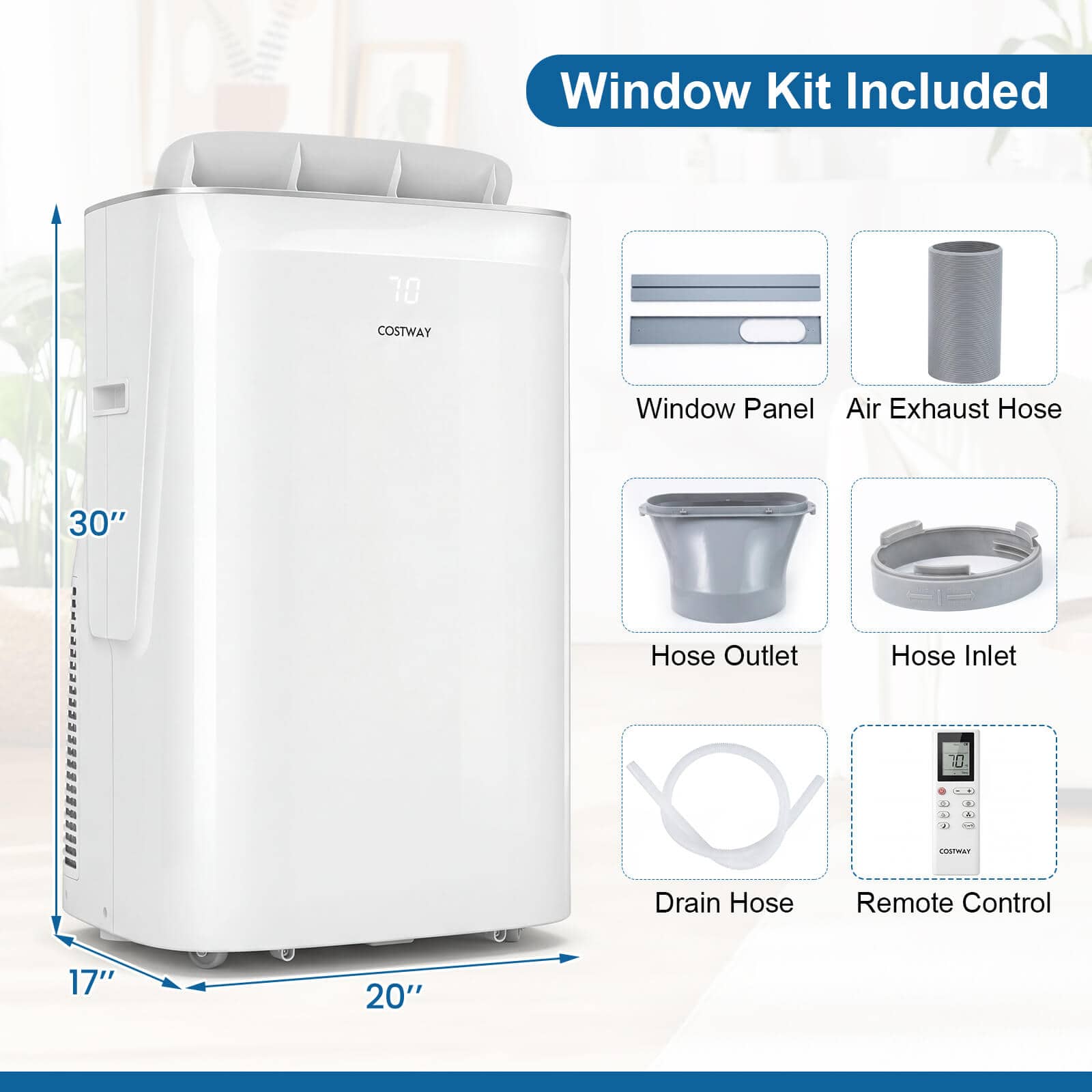 Costway - 15000 BTU Inverter Portable Air Conditioner with Fan, Dehumidifier, Auto Swing - White