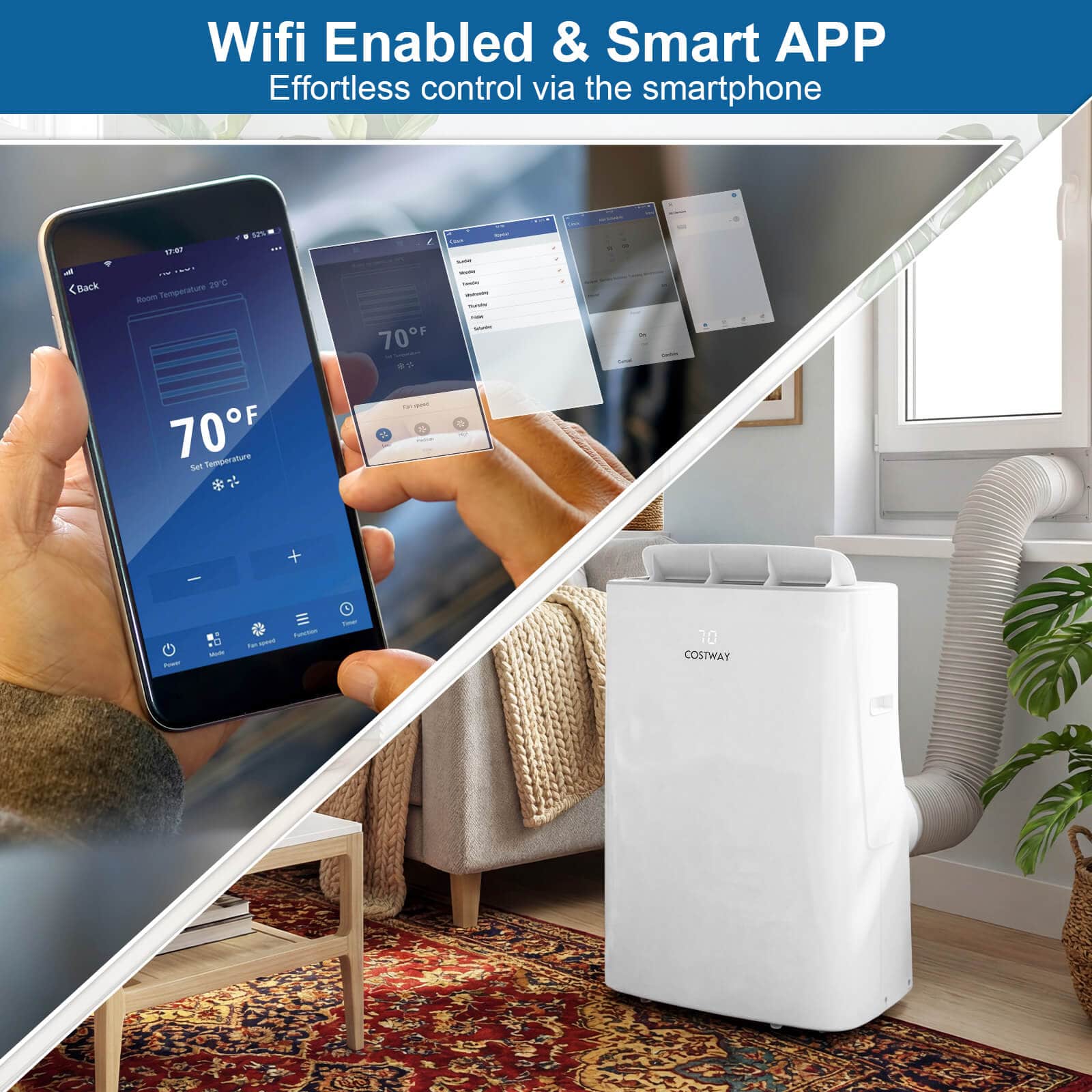 Costway - 15000 BTU Inverter Portable Air Conditioner with Fan, Dehumidifier, Auto Swing - White