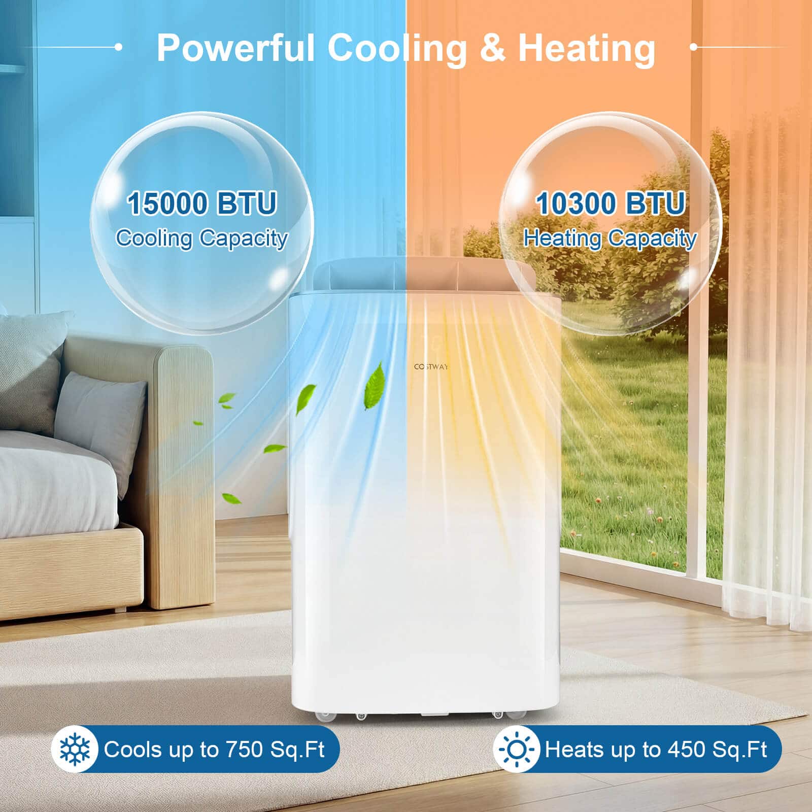Costway - 15000 BTU Inverter Portable Air Conditioner with Fan, Dehumidifier, Auto Swing - White