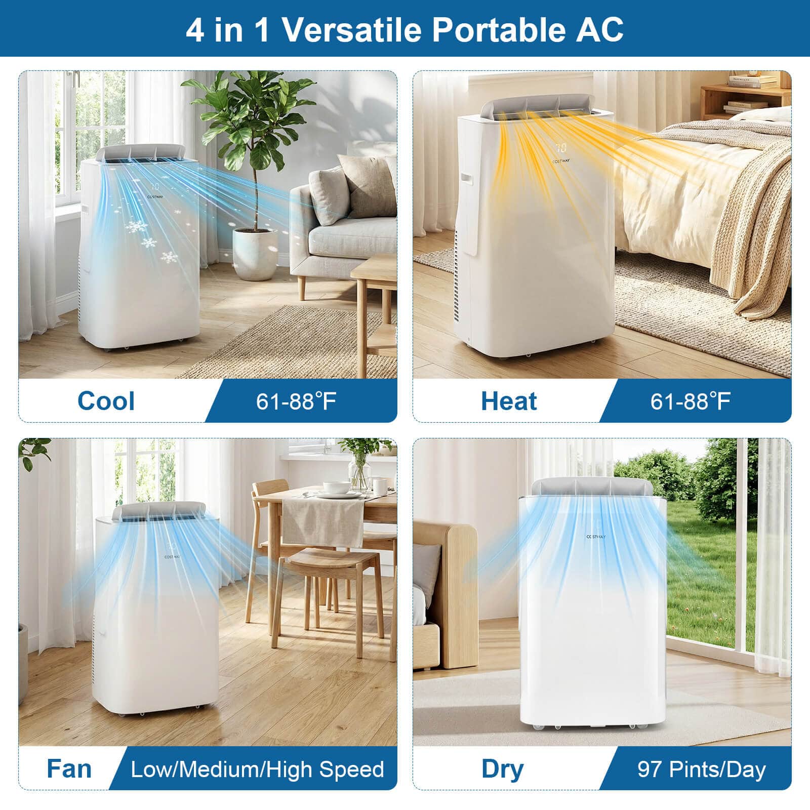 Costway - 15000 BTU Inverter Portable Air Conditioner with Fan, Dehumidifier, Auto Swing - White