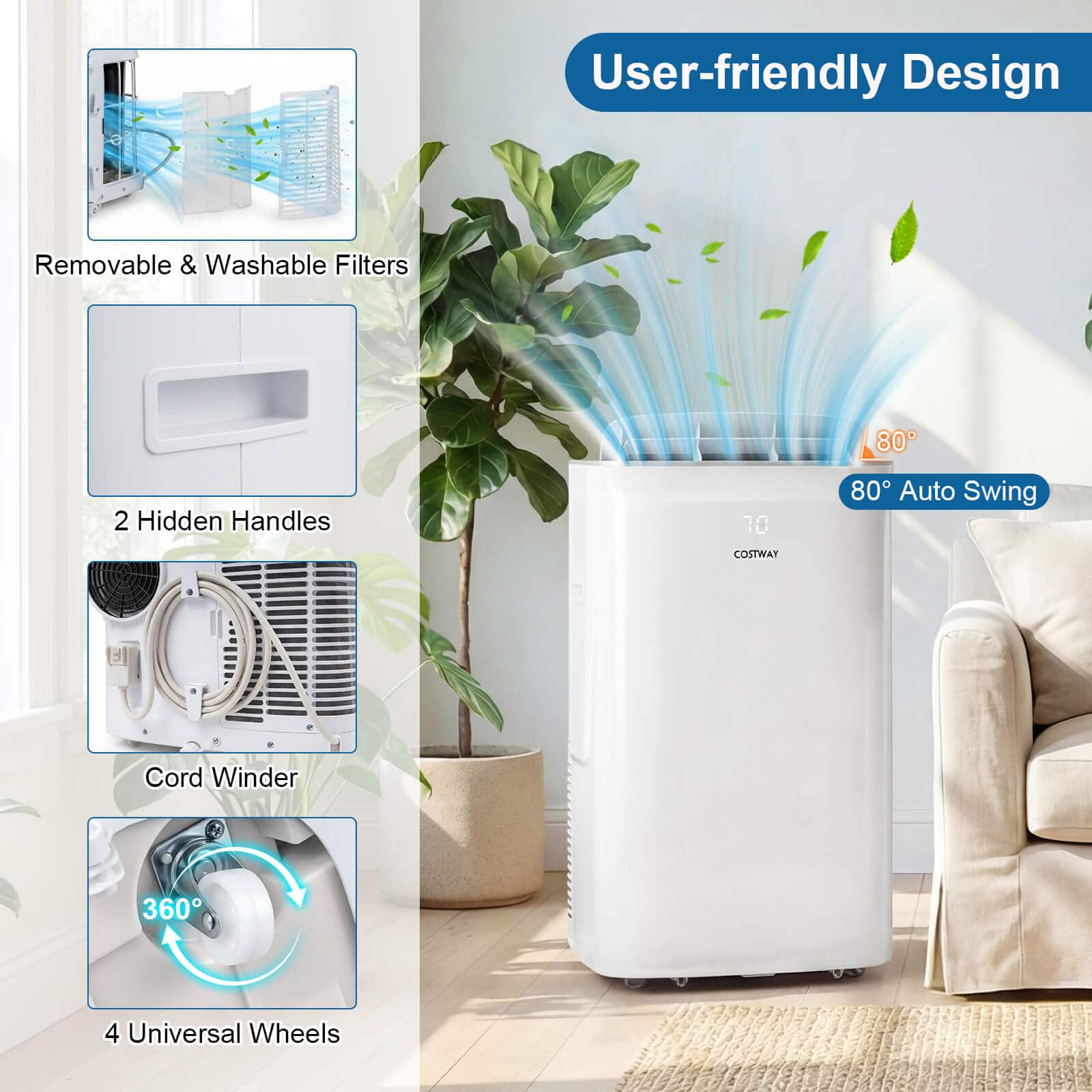 Costway - 15000 BTU Inverter Portable Air Conditioner with Fan, Dehumidifier, Auto Swing - White