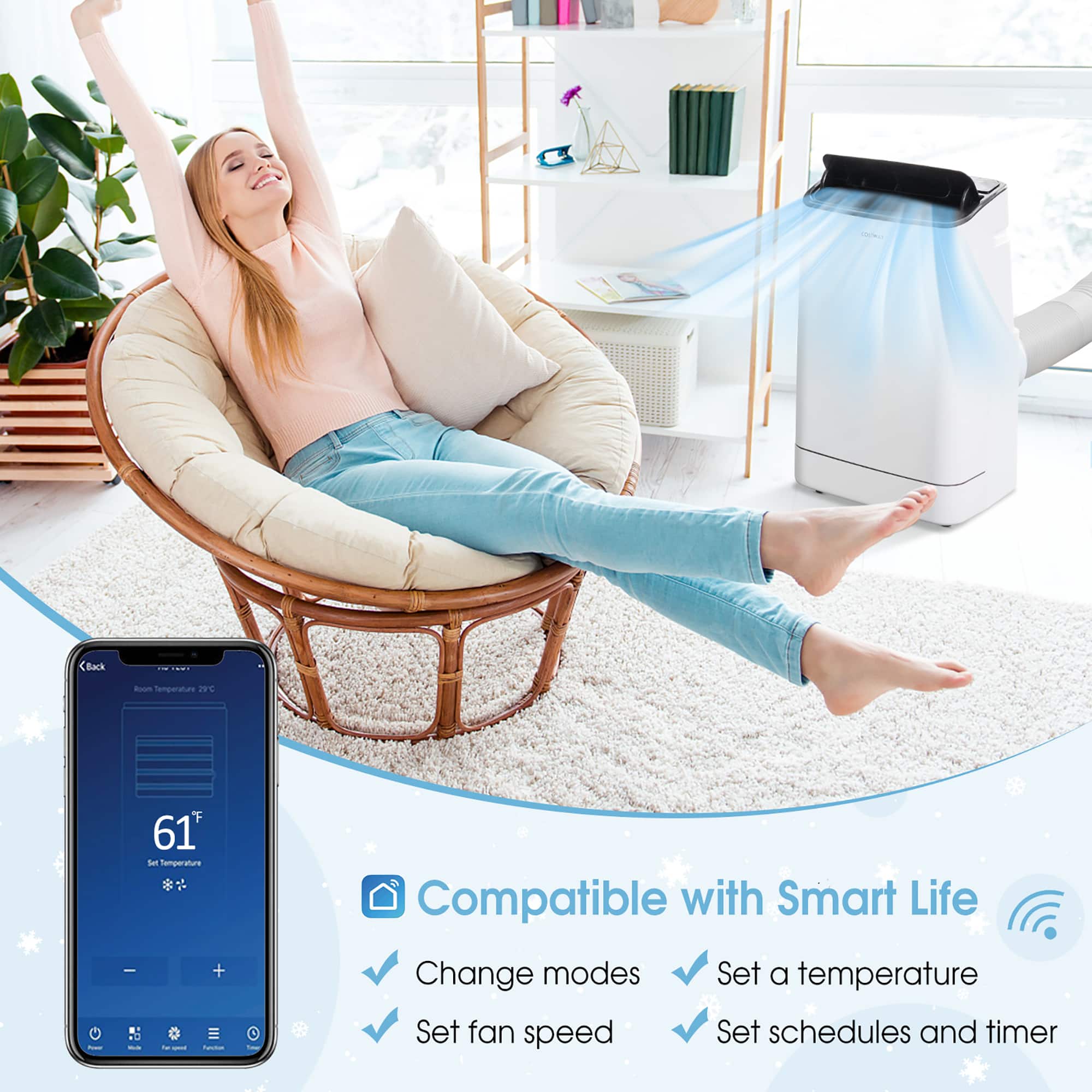 Costway - 15000 BTU Portable Air Conditioner Cools up to 800 sq.ft with Remote APP Control Cool Fan Heat Dehum - White