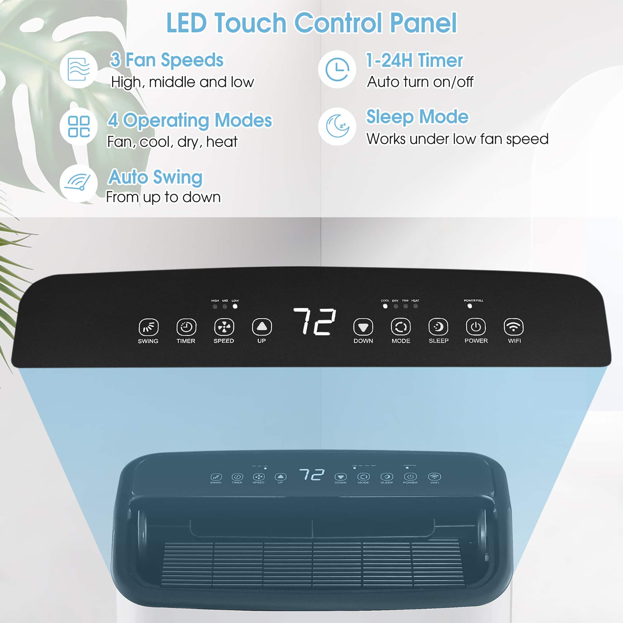 Costway - 15000 BTU Portable Air Conditioner Cools up to 800 sq.ft with Remote APP Control Cool Fan Heat Dehum - White