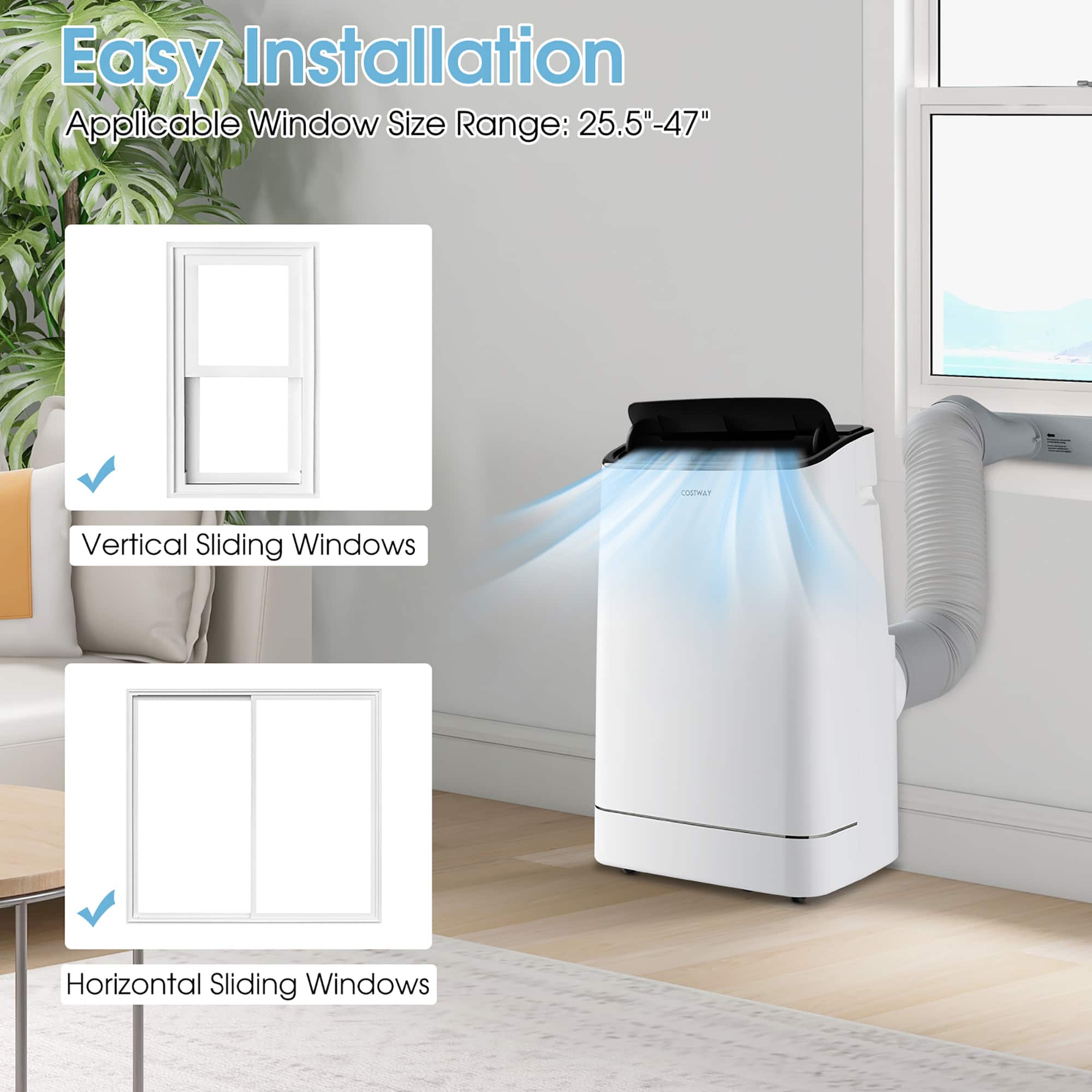 Costway - 15000 BTU Portable Air Conditioner Cools up to 800 sq.ft with Remote APP Control Cool Fan Heat Dehum - White