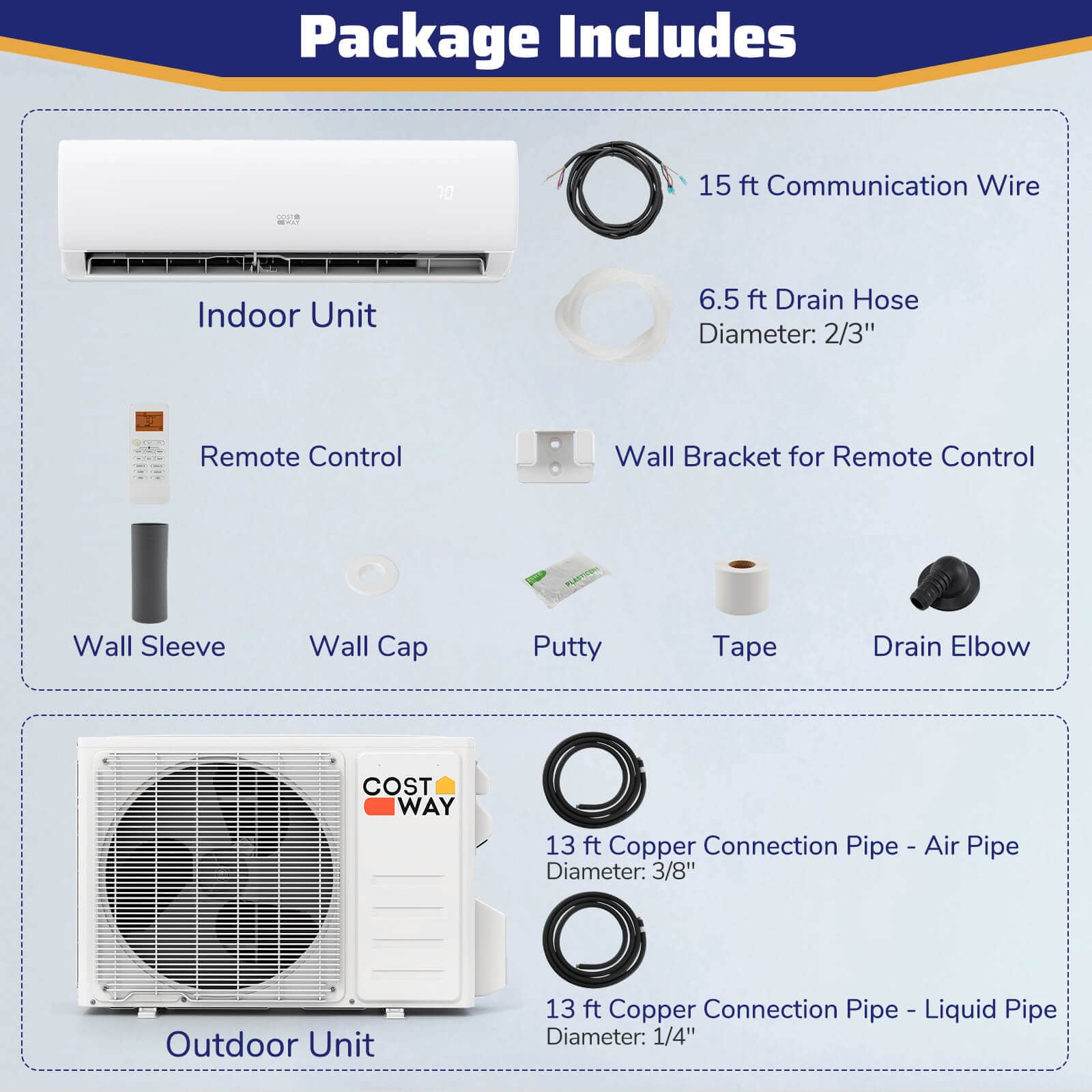 Costway - 17000 BTU Wifi Enabled Mini Split Air Conditioner & Heater Works with Alexa - White