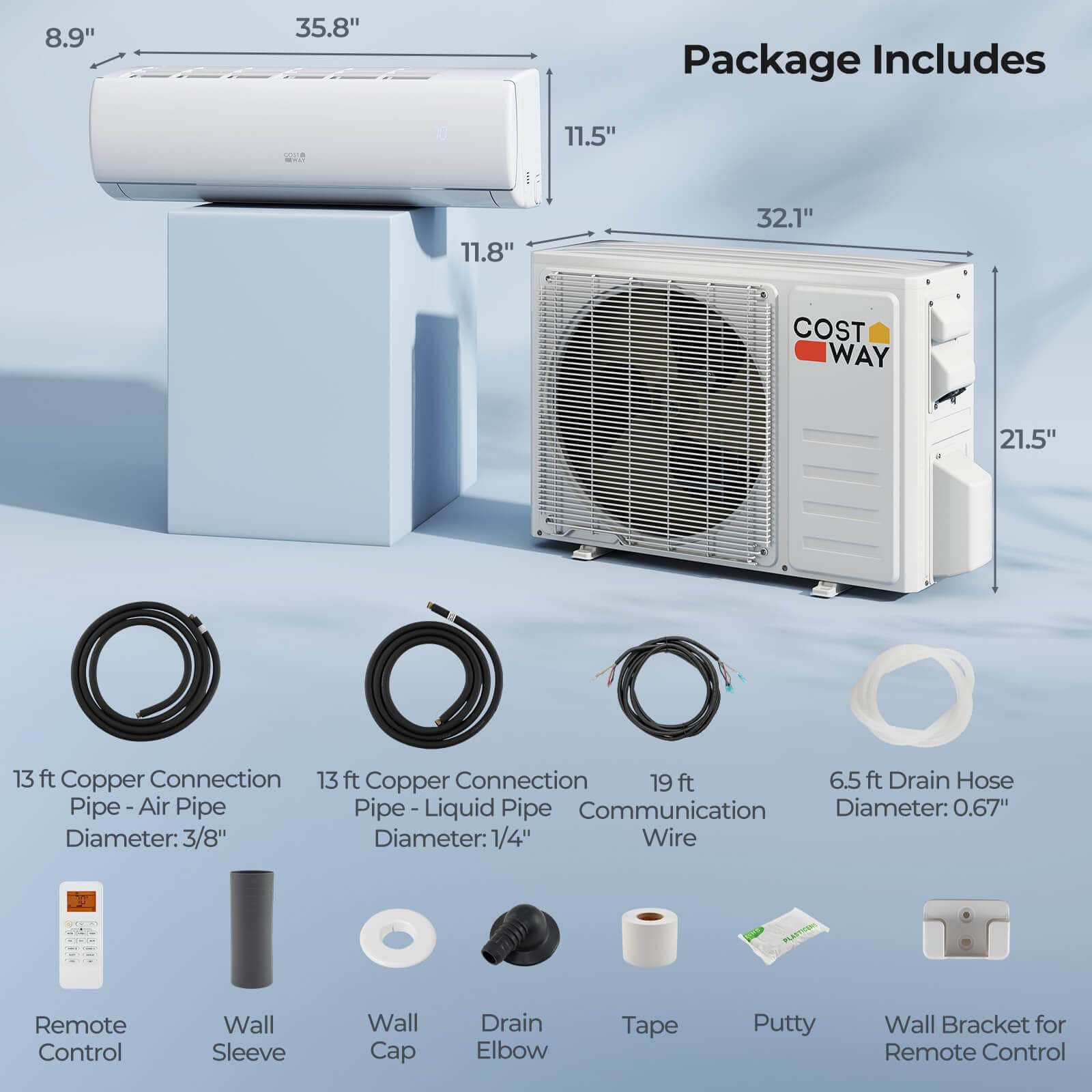 Costway - 17000 BTU Wifi Enabled Mini Split Air Conditioner & Heater Works with Alexa - White