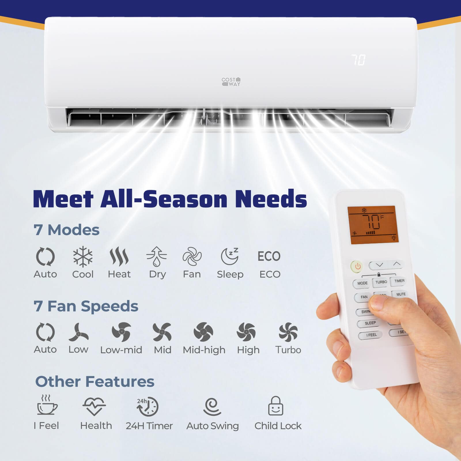 Costway - 17000 BTU Wifi Enabled Mini Split Air Conditioner & Heater Works with Alexa - White