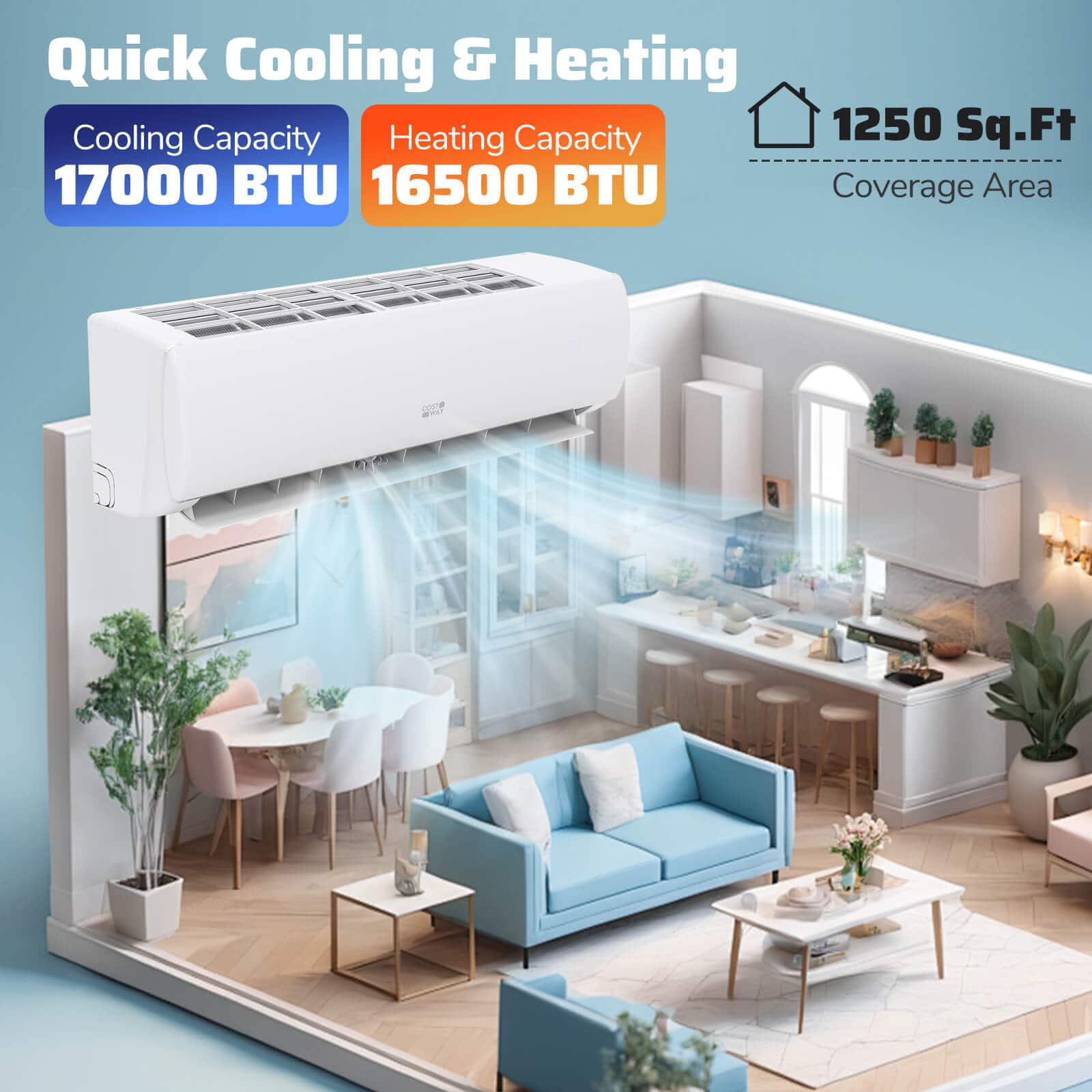 Costway - 17000 BTU Wifi Enabled Mini Split Air Conditioner & Heater Works with Alexa - White