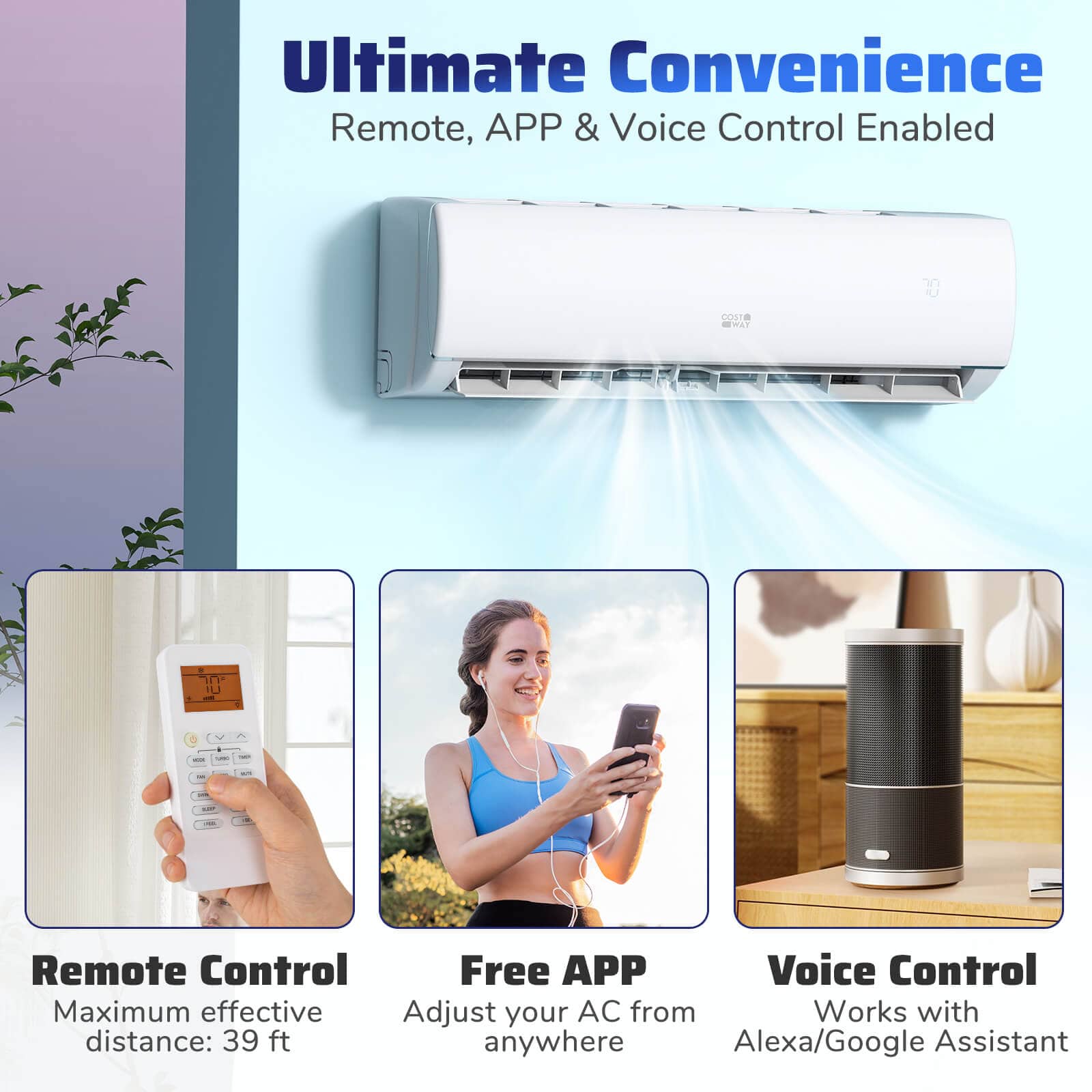 Costway - 17000 BTU Wifi Enabled Mini Split Air Conditioner & Heater Works with Alexa - White