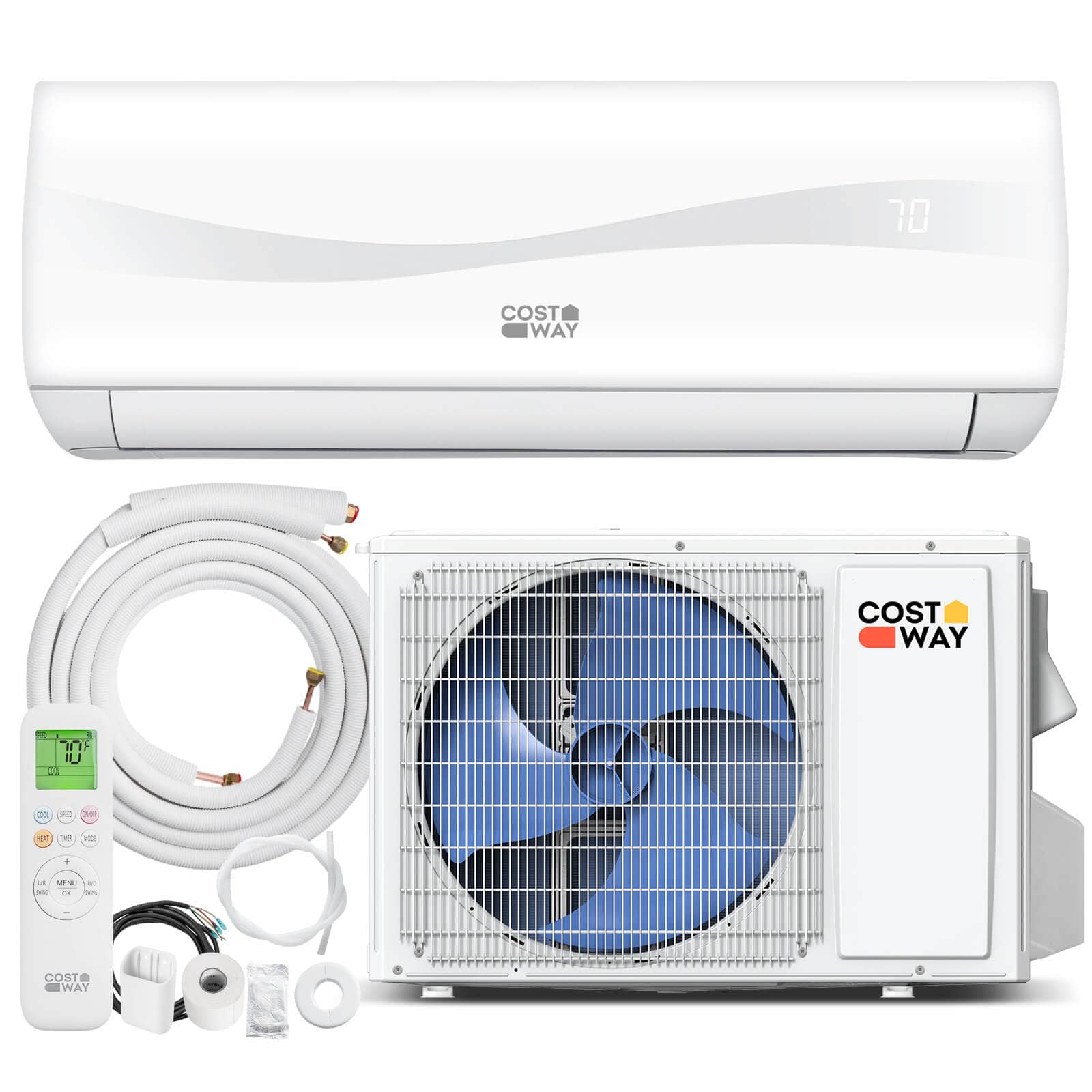 Costway - 18000 BTU Mini Split Air Conditioner & Heater with Heat Pump, Full Installation Kit - White