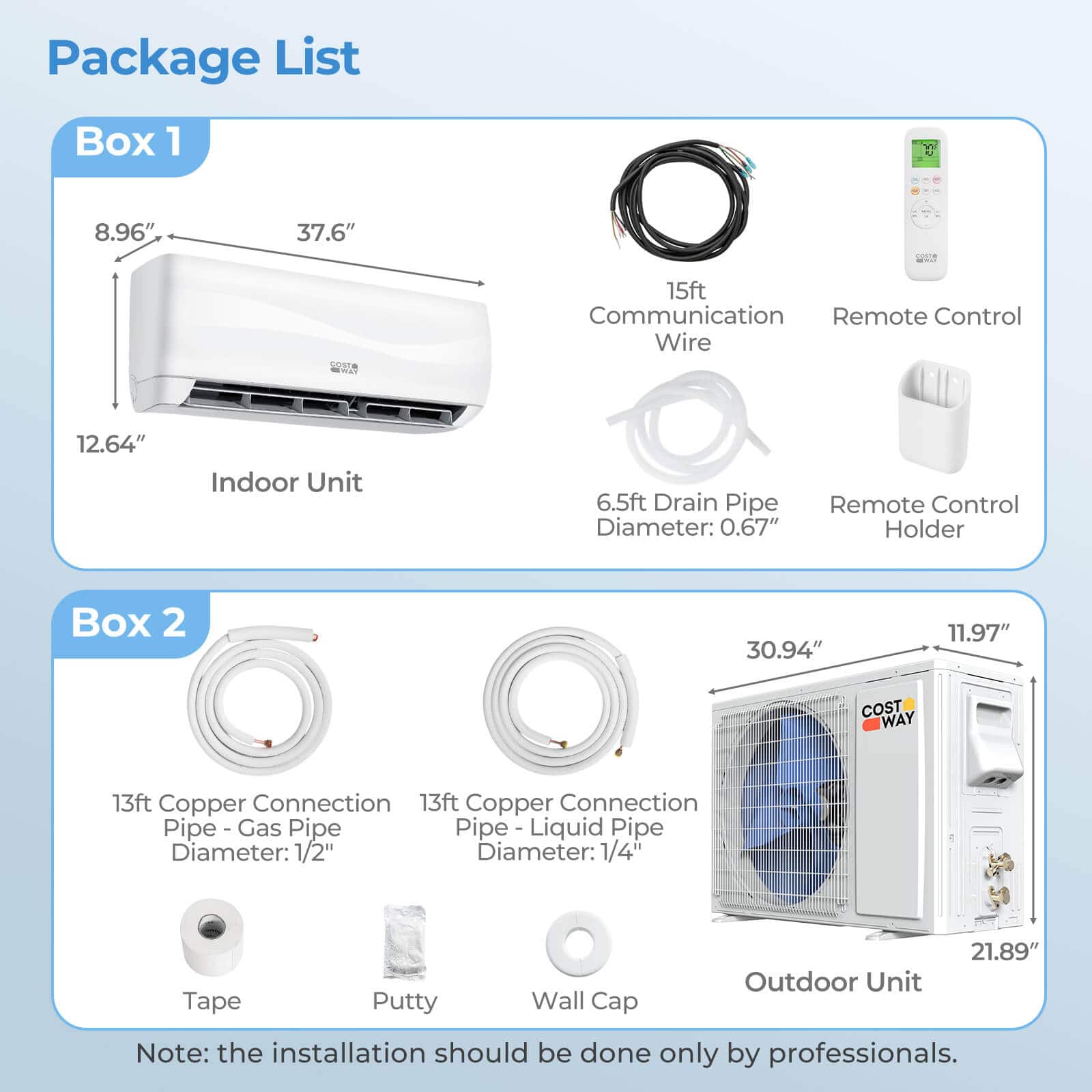 Costway - 18000 BTU Mini Split Air Conditioner & Heater with Heat Pump, Full Installation Kit - White