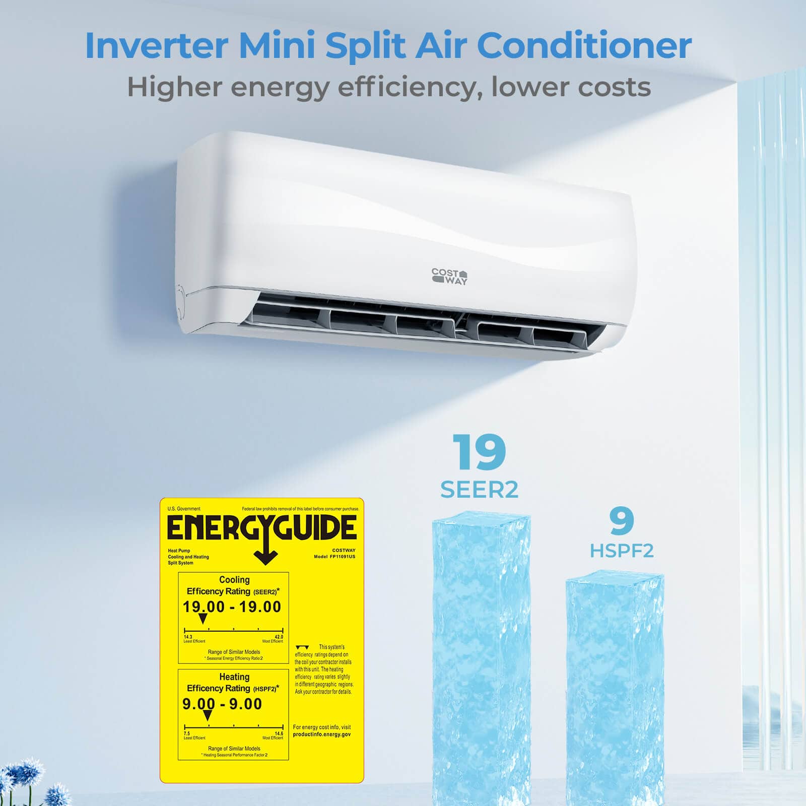 Costway - 18000 BTU Mini Split Air Conditioner & Heater with Heat Pump, Full Installation Kit - White