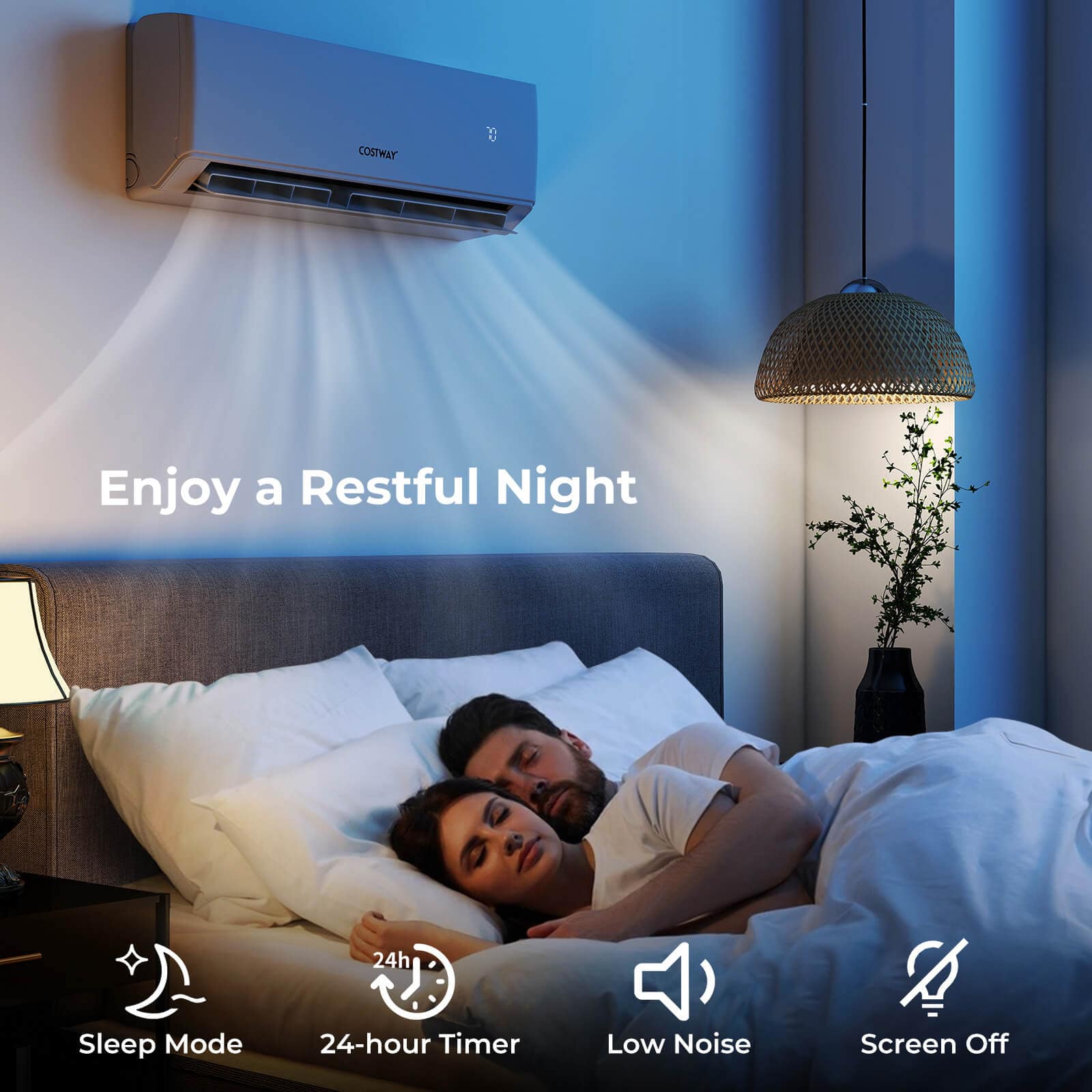 Costway - 18k BTU 2 Zone 12k + 12k BTU Mini Split Air Conditioner 22 SEER2 208-230V Wifi Enabled - White