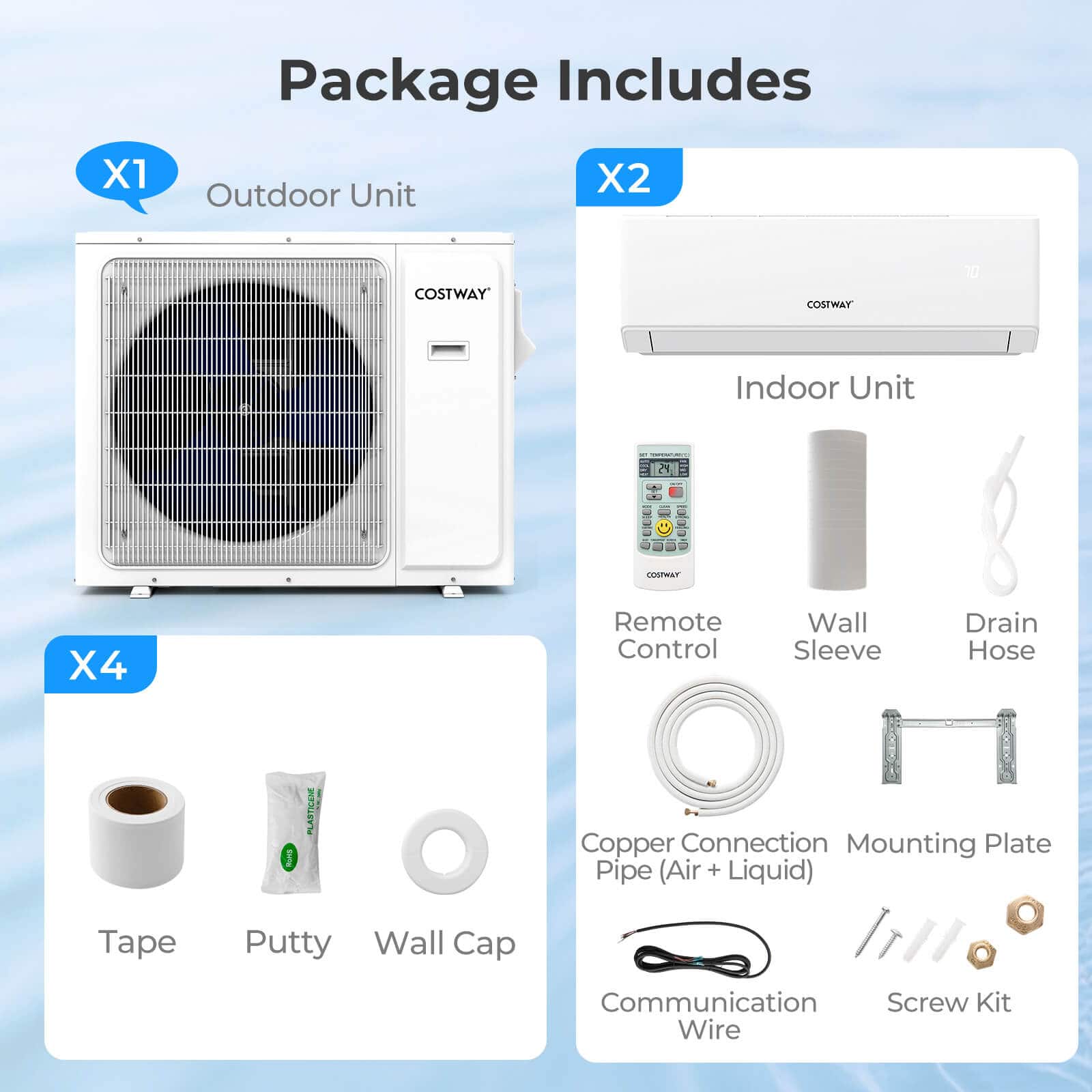 Costway - 18k BTU 2 Zone 12k + 12k BTU Mini Split Air Conditioner 22 SEER2 208-230V Wifi Enabled - White