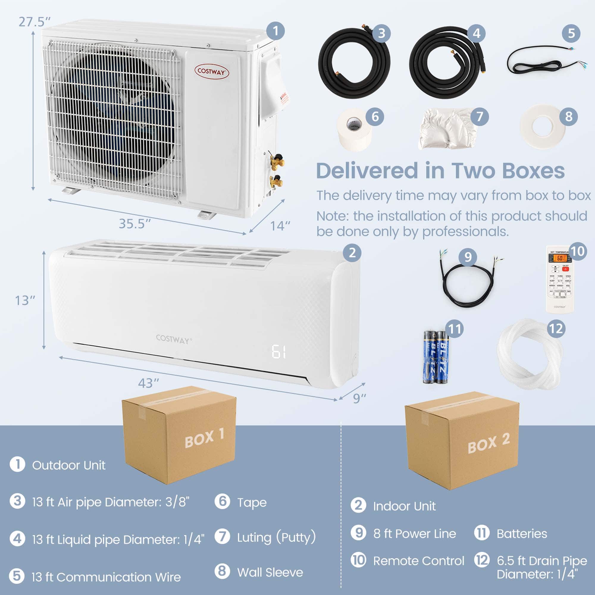Costway - 24,000 BTU Mini Split Air Conditioner AC Unit with Heat Pump & Alexa Googlehome Remote Control - White