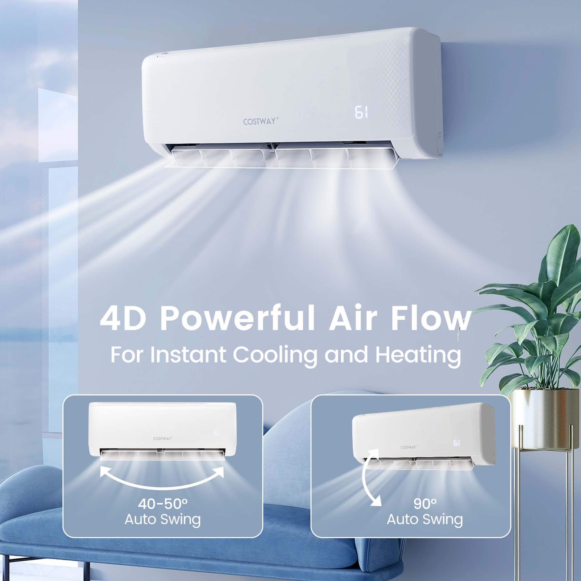 Costway - 24,000 BTU Mini Split Air Conditioner AC Unit with Heat Pump & Alexa Googlehome Remote Control - White