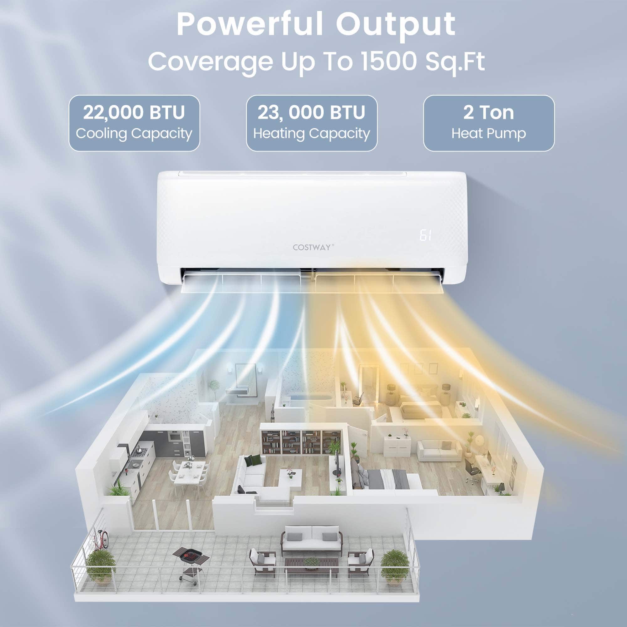 Costway - 24,000 BTU Mini Split Air Conditioner AC Unit with Heat Pump & Alexa Googlehome Remote Control - White