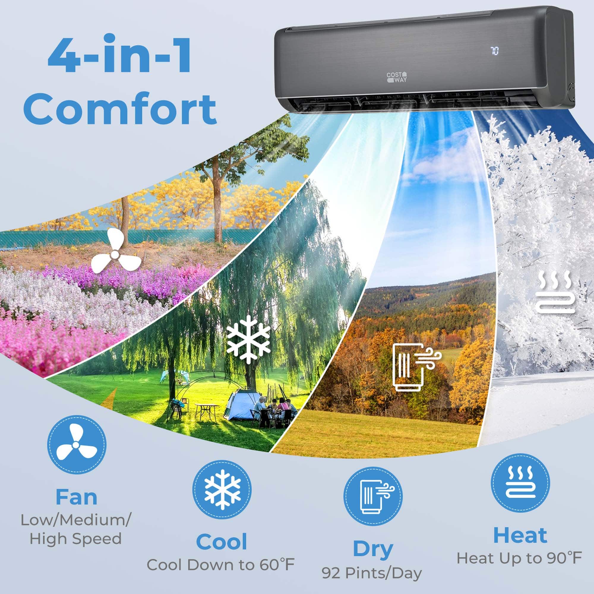 Costway - 24000 BTU Wifi Enabled Mini Split Air Conditioner & Heater with Heat Pump - Gray