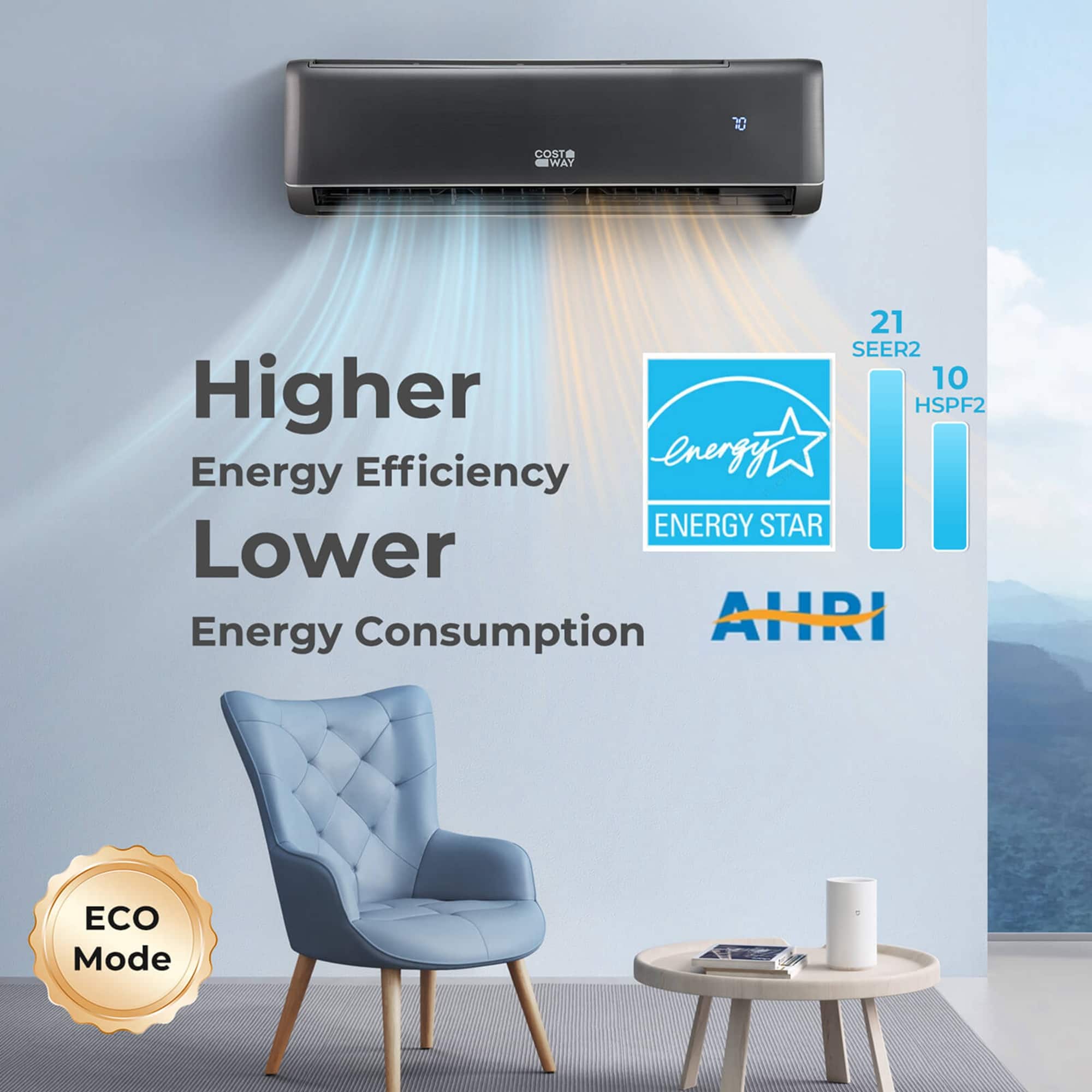 Costway - 24000 BTU Wifi Enabled Mini Split Air Conditioner & Heater with Heat Pump - Gray