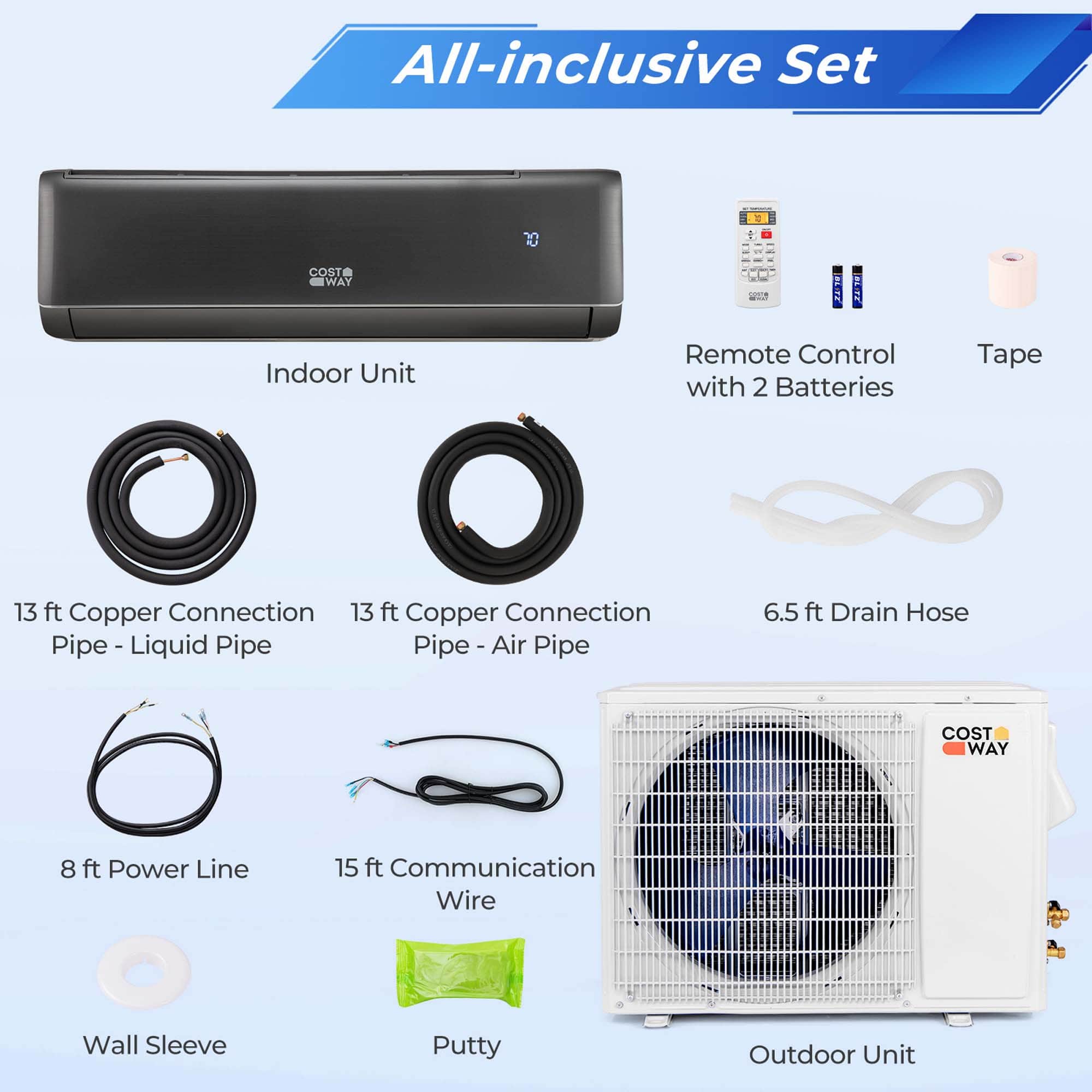 Costway - 24000 BTU Wifi Enabled Mini Split Air Conditioner & Heater with Heat Pump - Gray