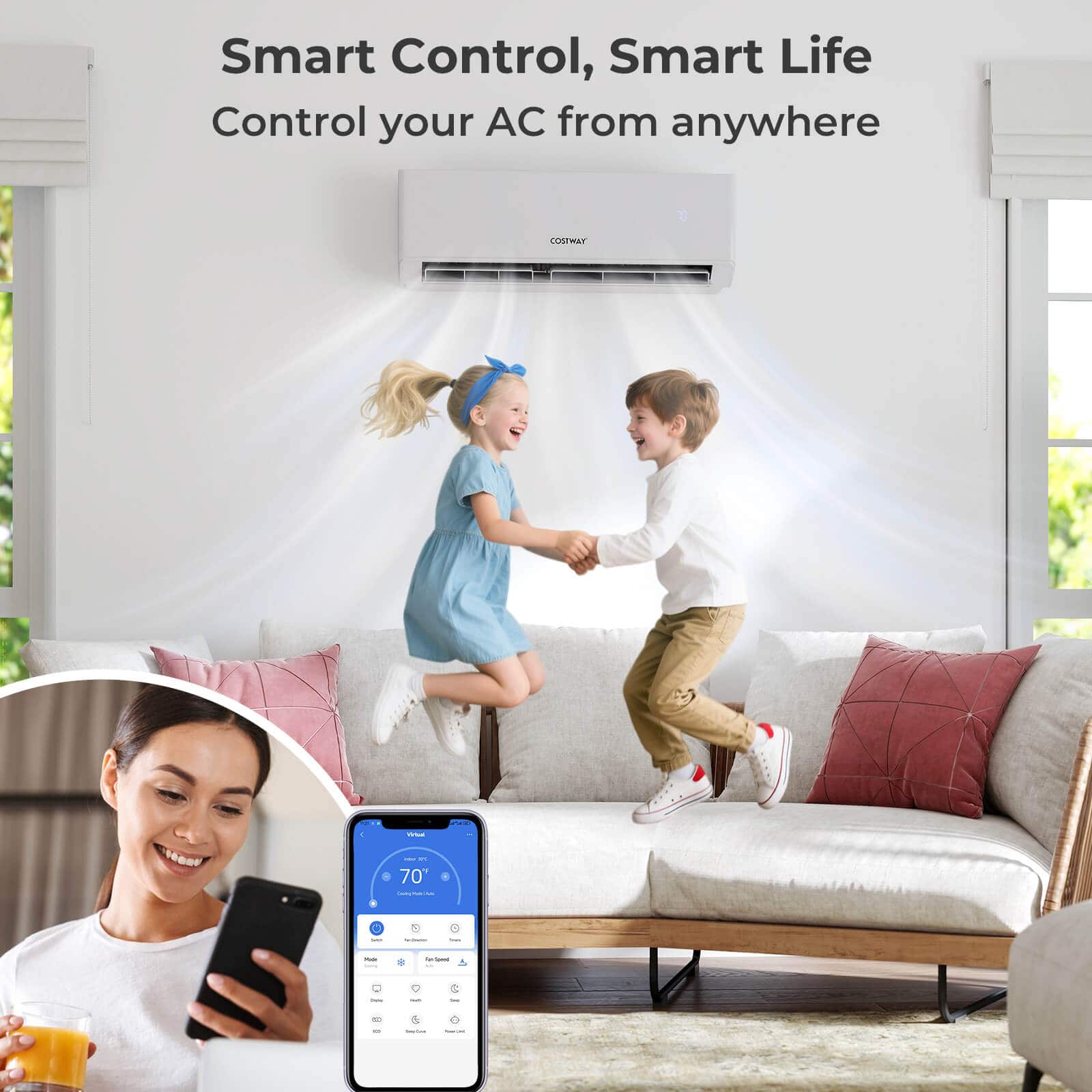 Costway - 24k BTU 3 Zone 7k 9k 9k BTU Mini Split Air Conditioner 23 SEER2 Wifi Enabled - White