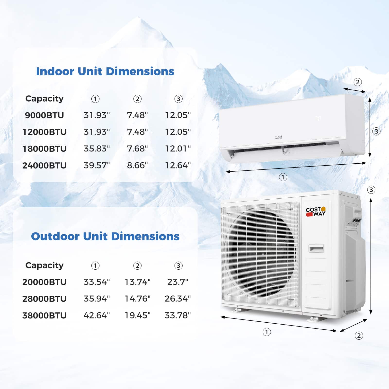 Costway - Blast Pro 2 Zone 20000 BTU Mini Split AC/Heating System, 23 SEER2, WiFi Enabled - White